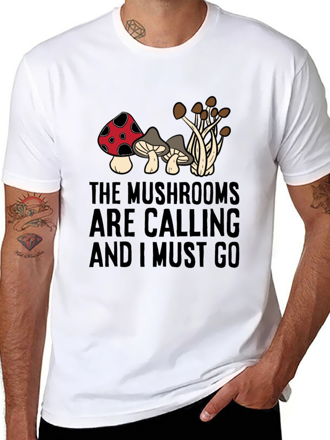 Black Mushroom Calling T-Shirt - Soft Cotton Blend Tee view 8