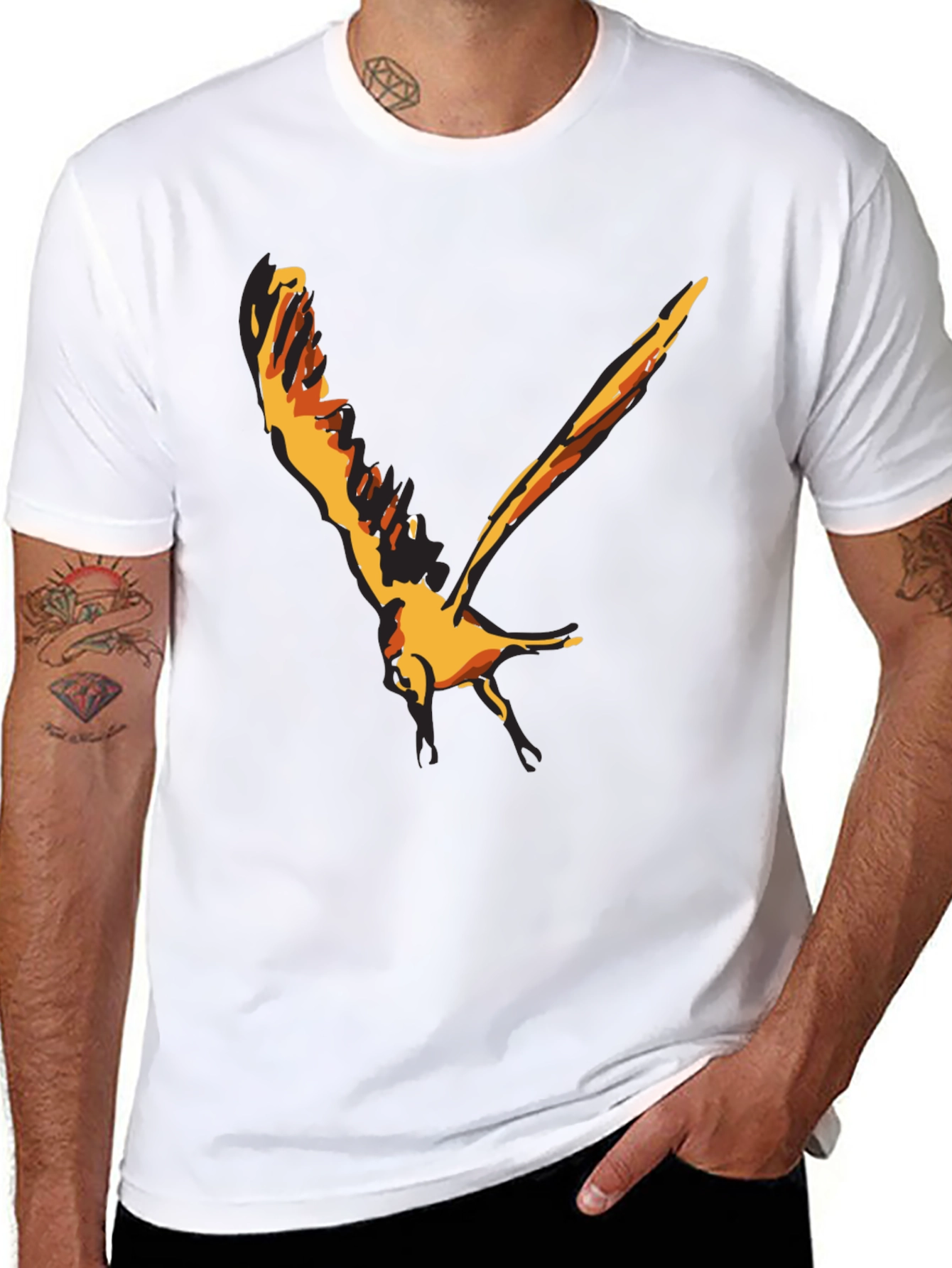 Black Stylish Black T-Shirt with Bird Graphic view 8