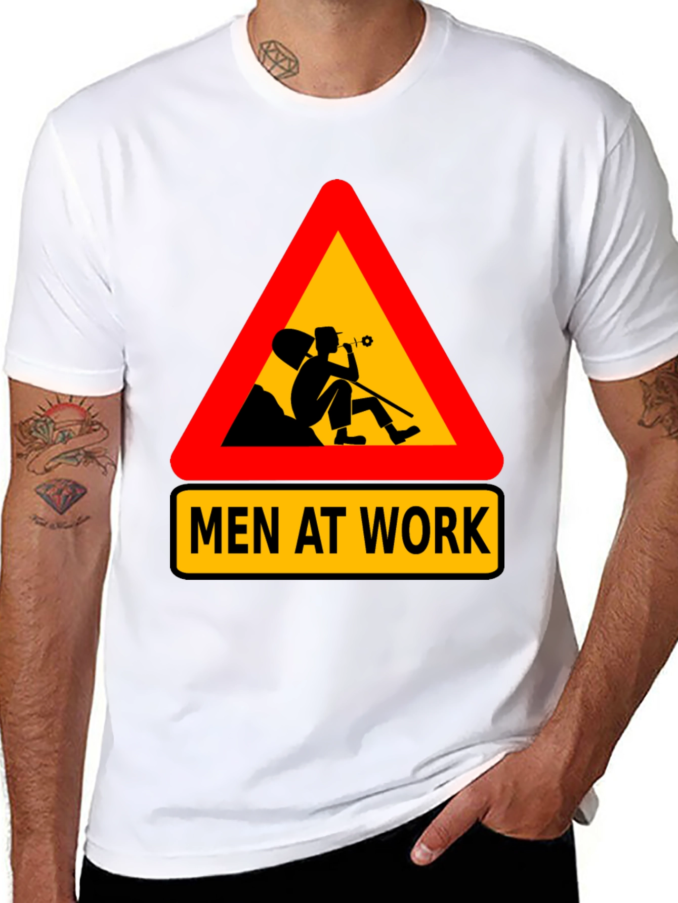 Black Men at Work Graphic Tee - Funny Black T-Shirt view 8