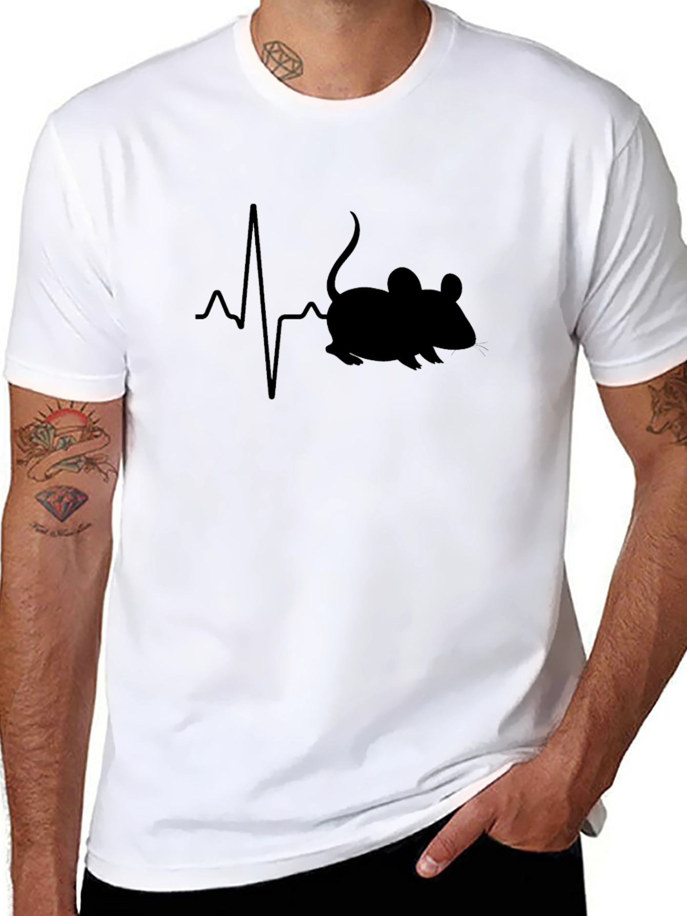 Black Heartbeat Mouse Graphic T-Shirt - Unisex Black Tee view 8