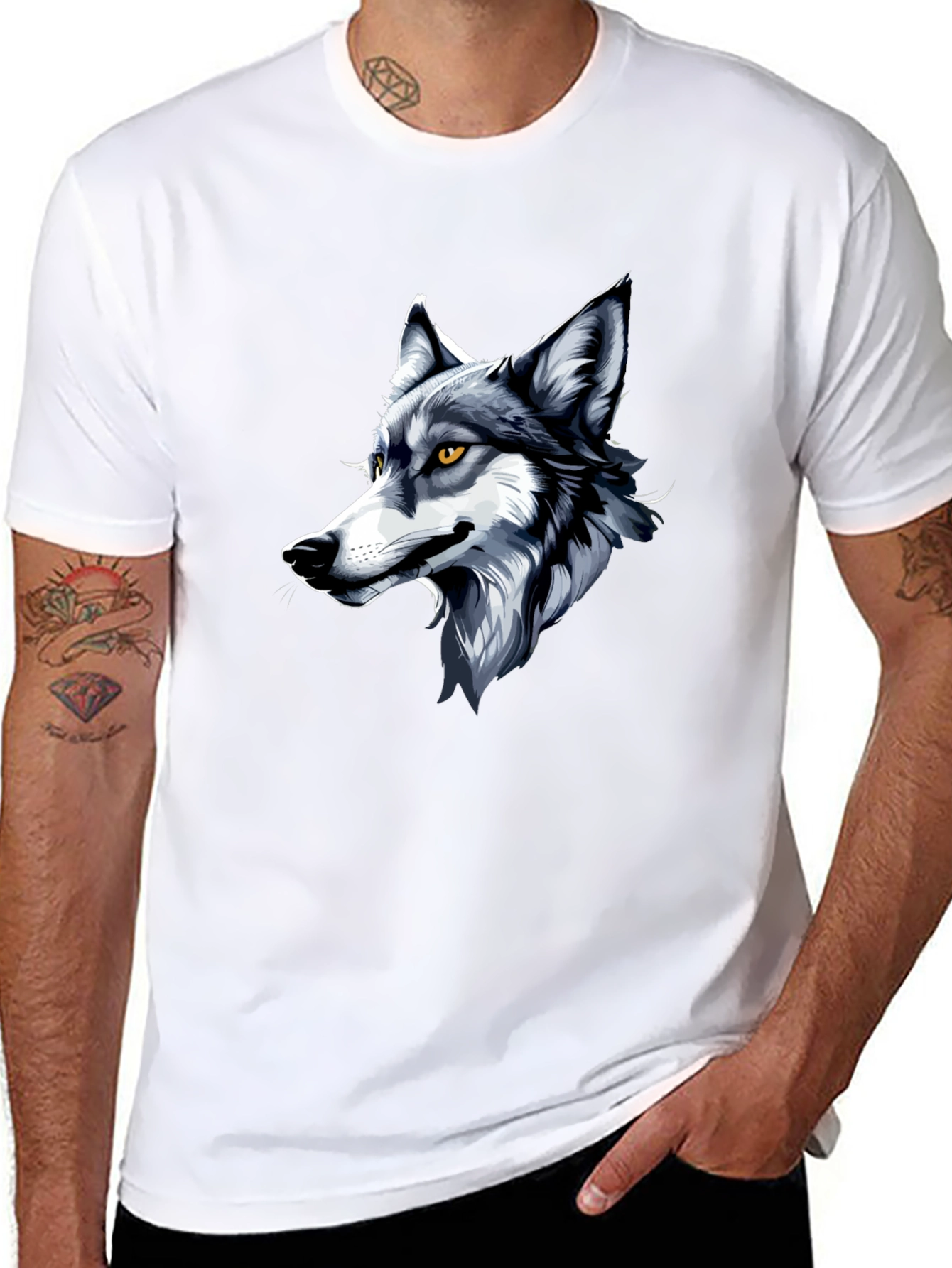 Black Cool Wolf Graphic Tee - Black Cotton Shirt view 8