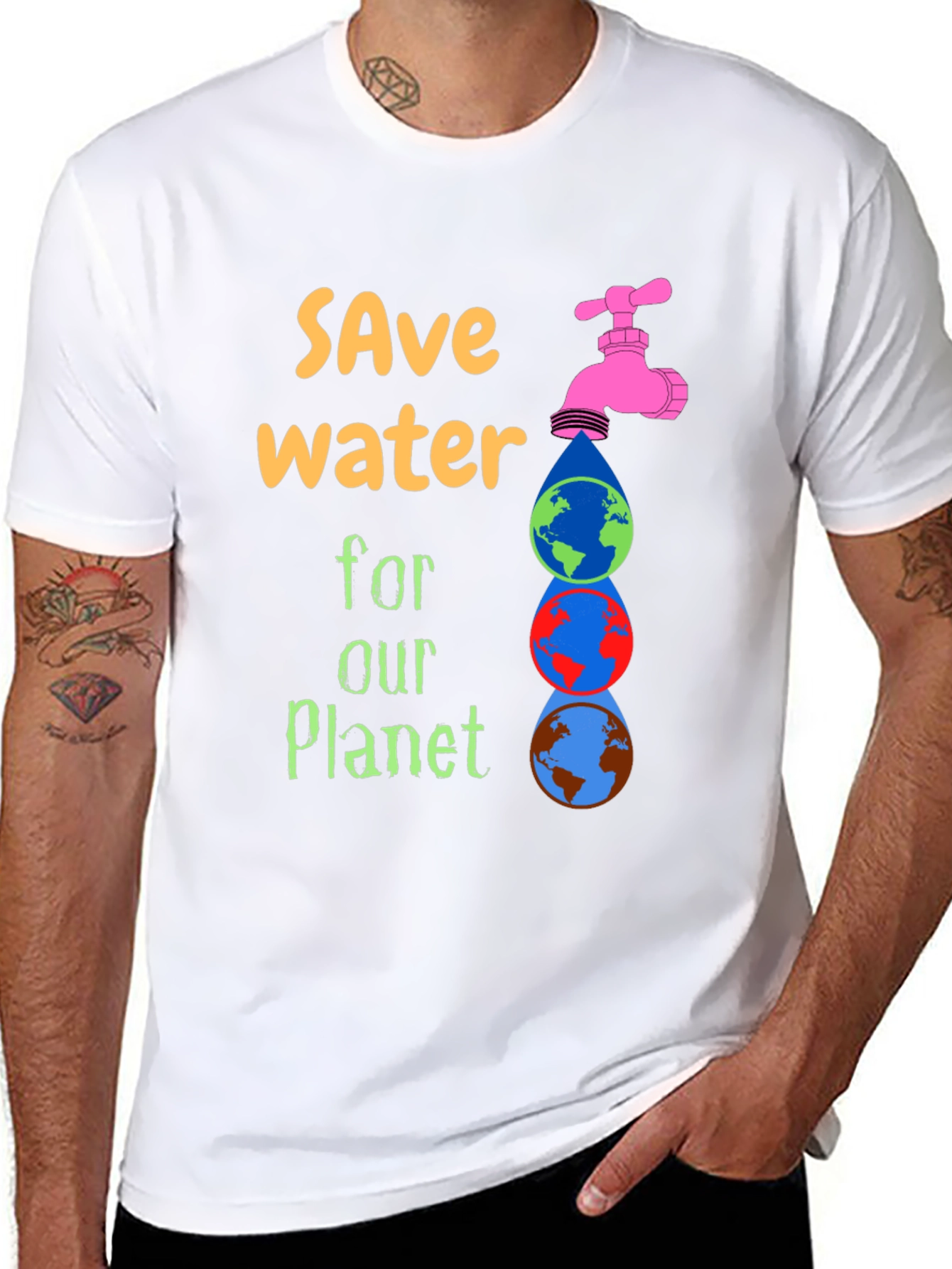 Black Save Water Graphic Tee - Planet Conservation T-Shirt view 8