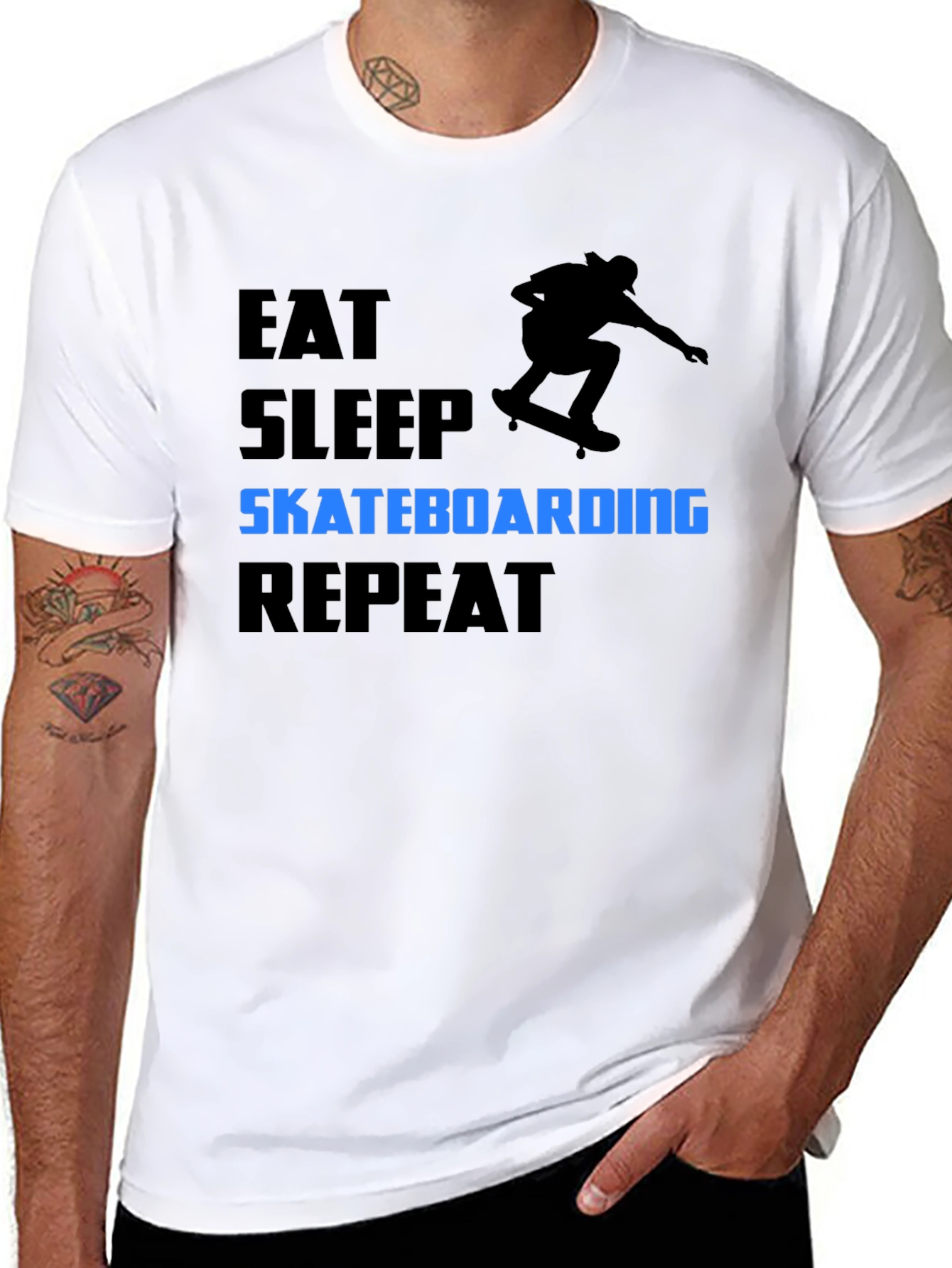 Black Eat Sleep Skateboarding Repeat Black T-Shirt view 8