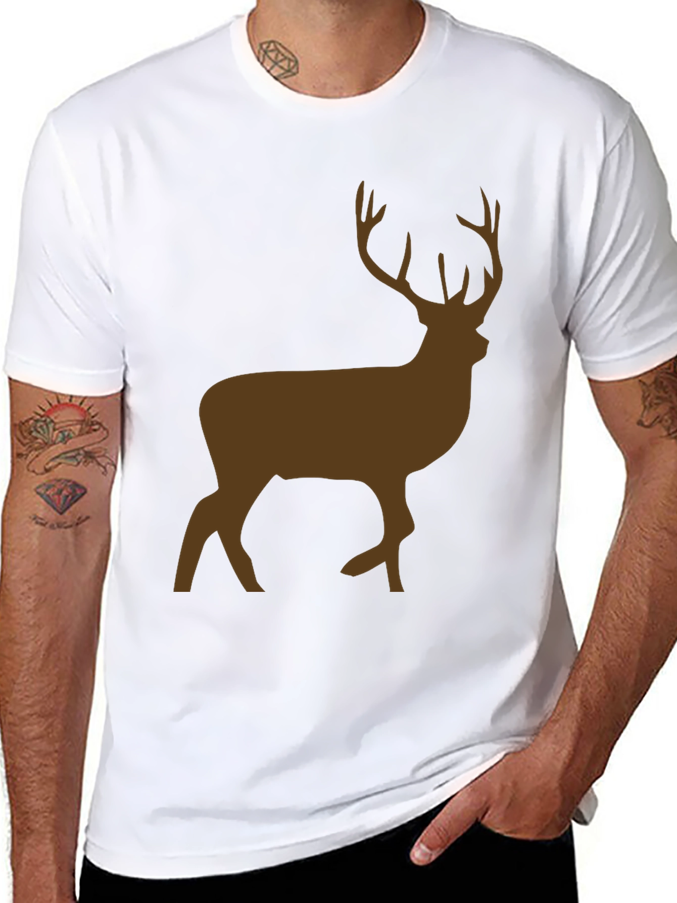 Black Men's Black T-Shirt with Brown Deer Graphic view 8