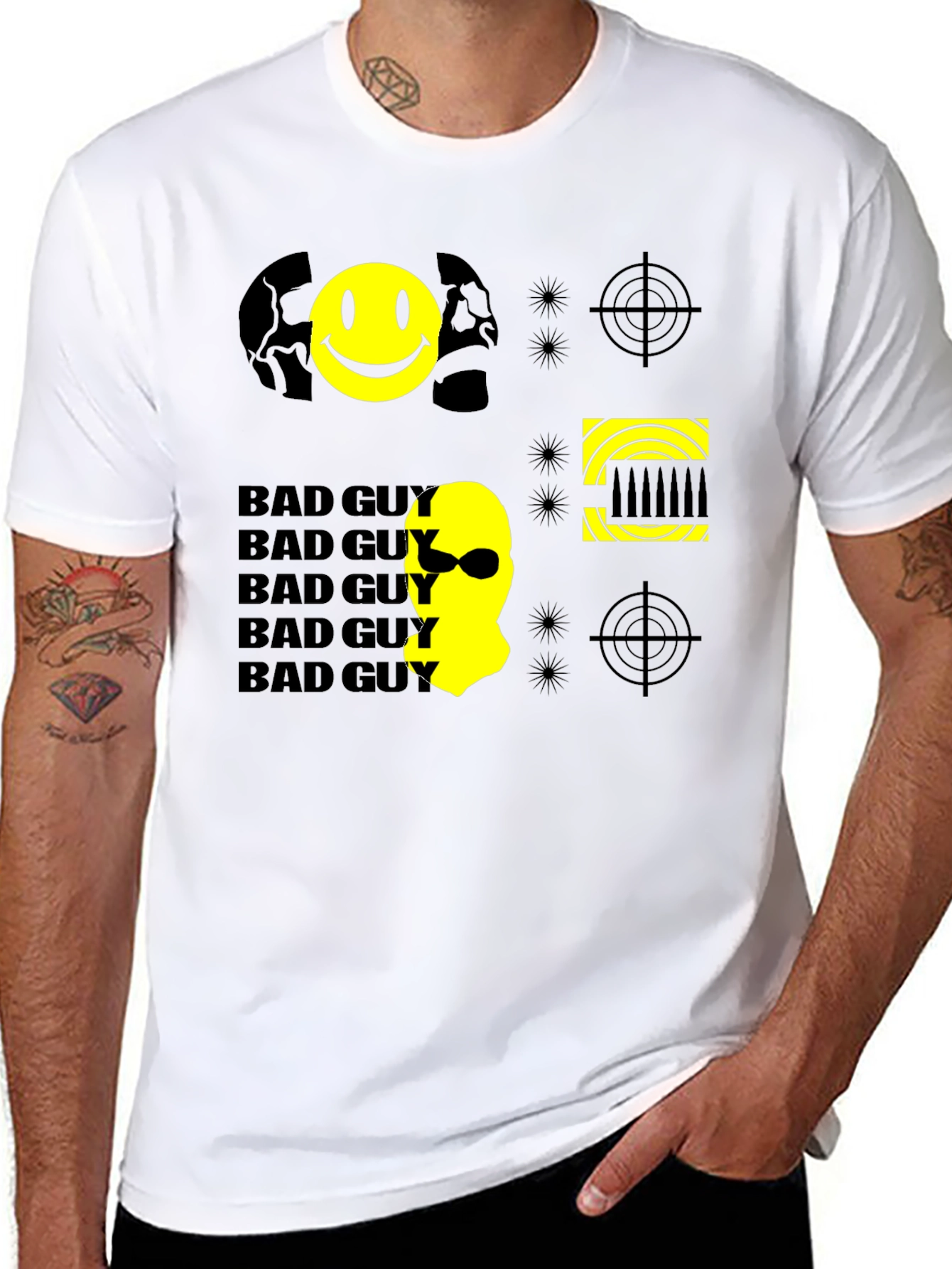 Black Bad Guy Graphic Print Tee - Black Cotton Crew Neck T-Shirt view 8