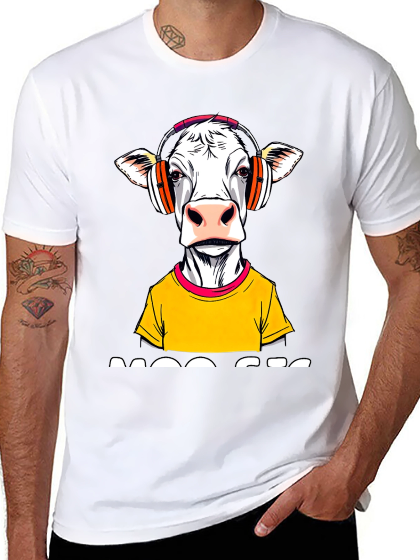 Black DJ Cow Graphic Tee - Black Cotton Blend view 8