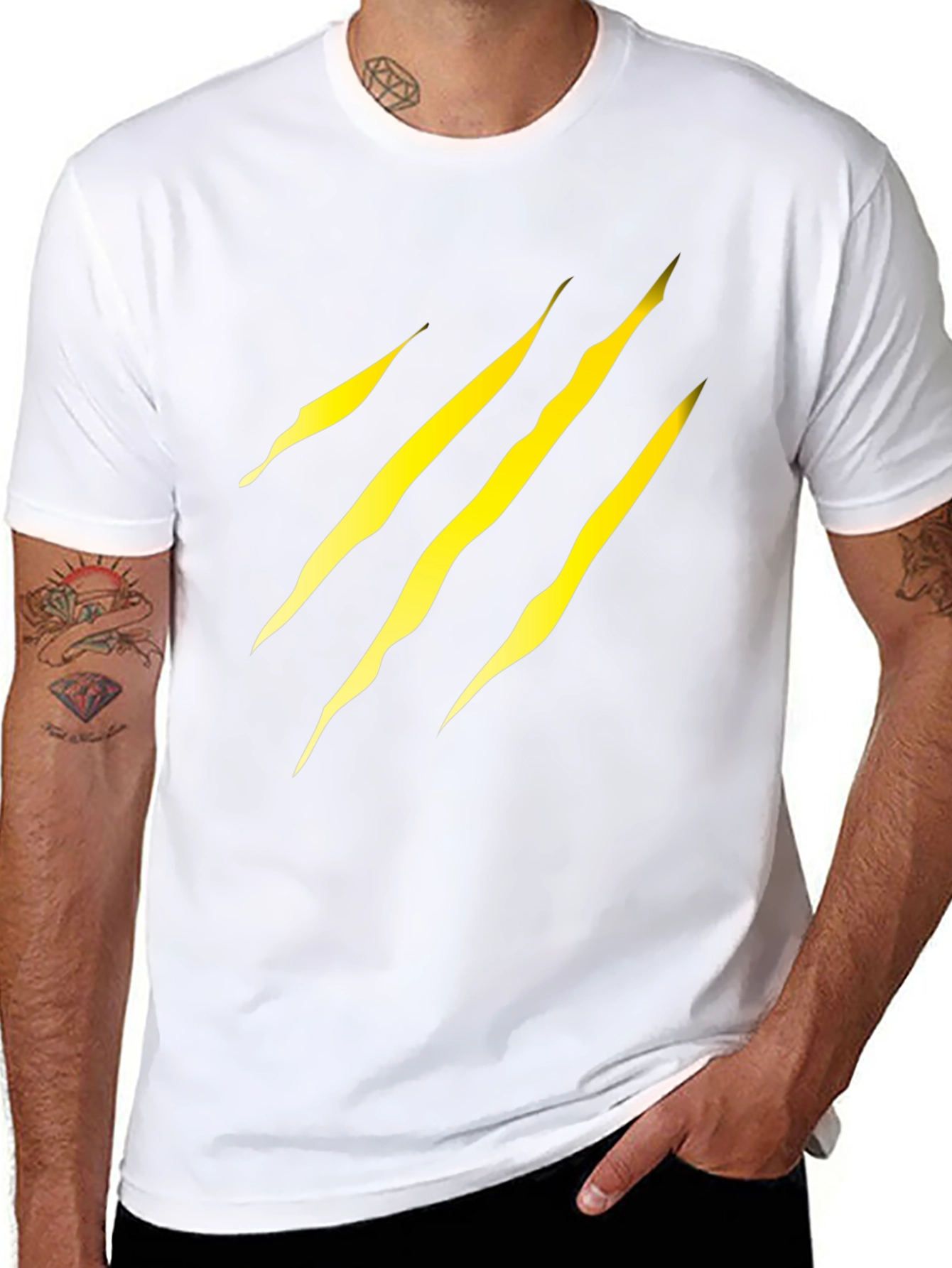 Black Men's Black T-Shirt with Yellow Claw Scratch Design view 8