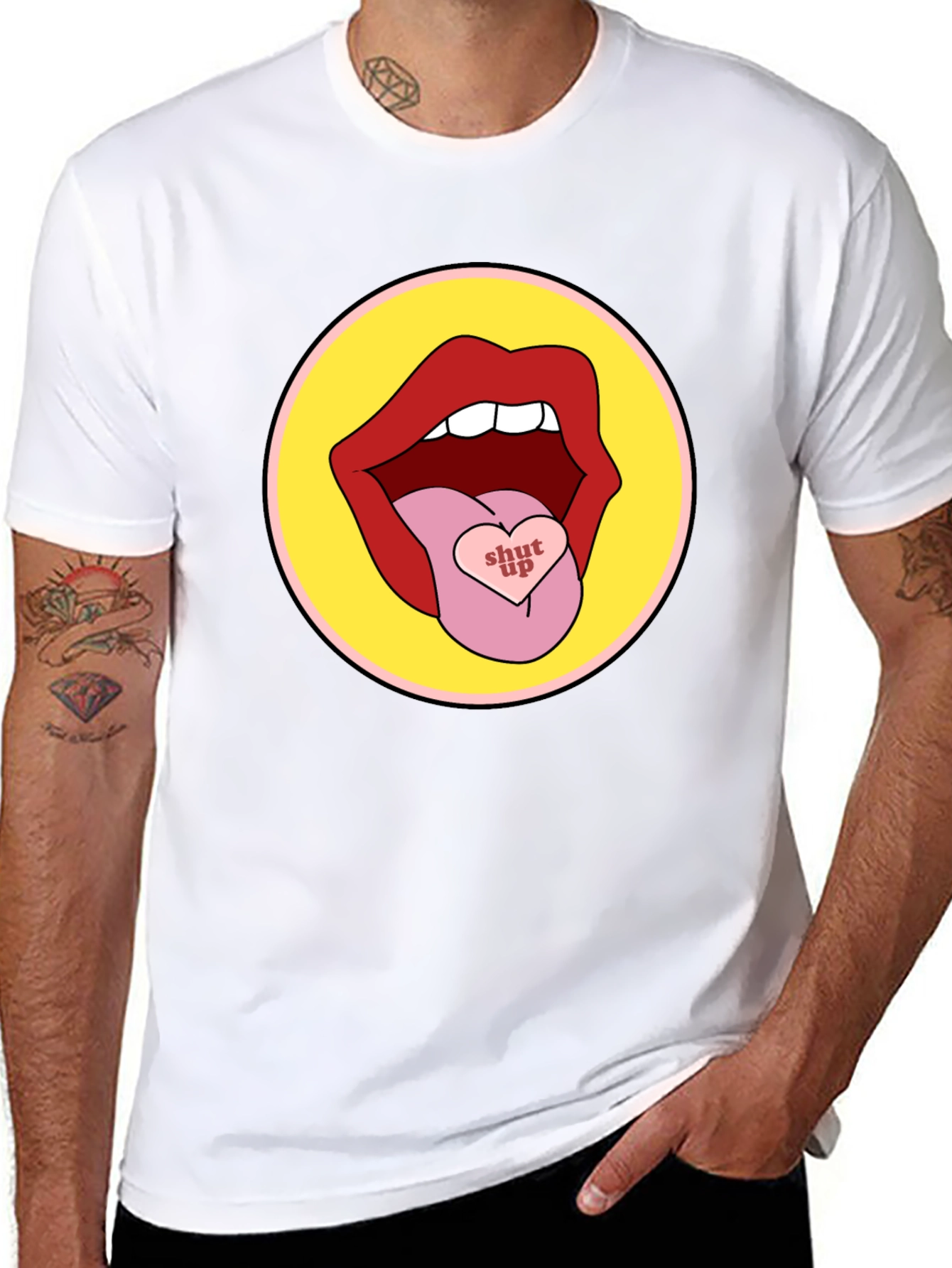 Black Shut Up Lips Graphic Tee - Unisex view 8
