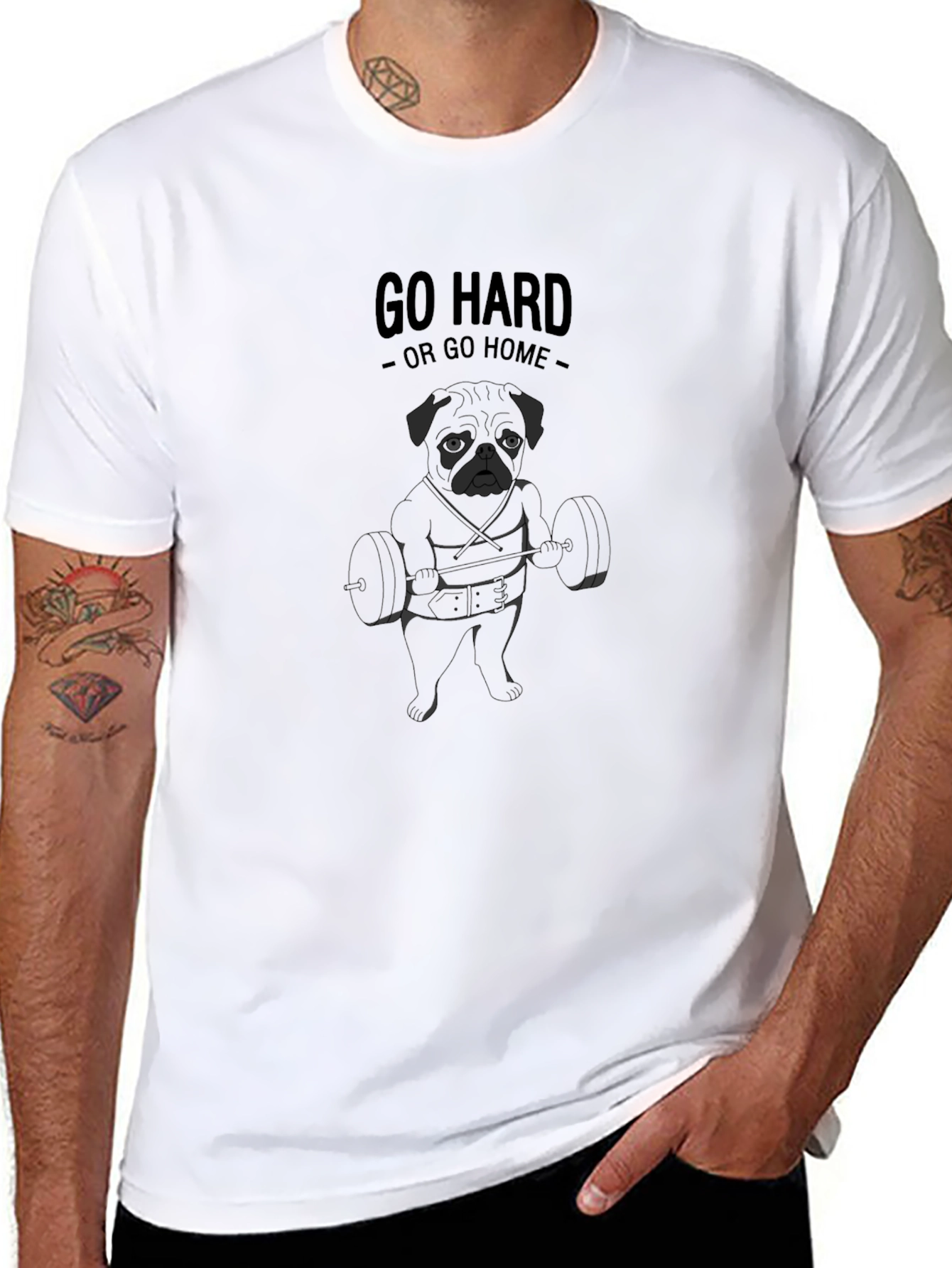 Black Go Hard Pug Black T-Shirt view 8
