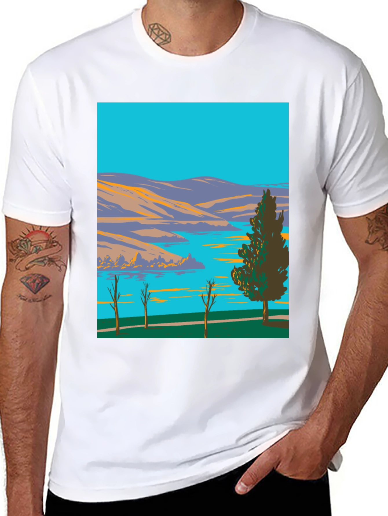 Black Lake & Mountain Graphic Tee - Nature Art Shirt view 8