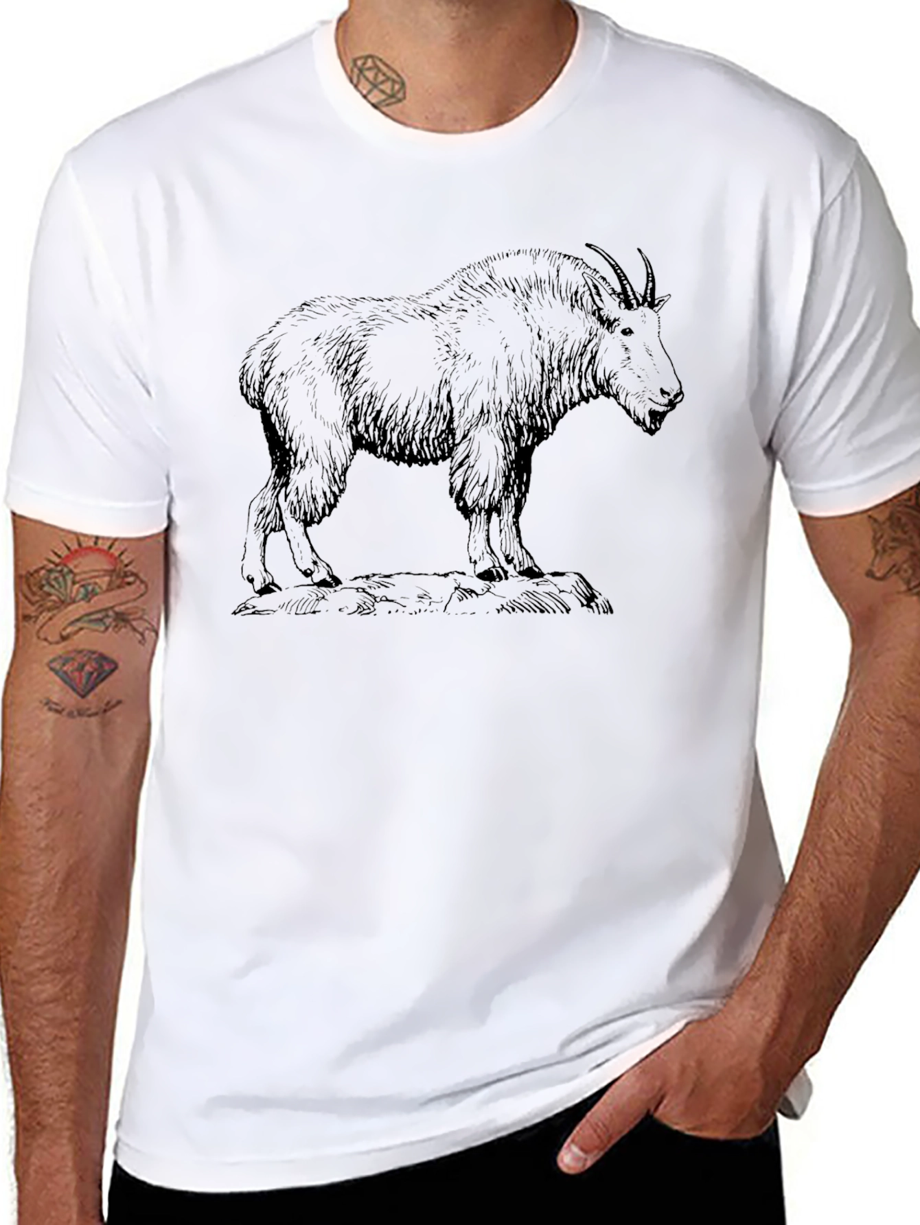 Black Mountain Goat Graphic Tee - Unisex Black T-Shirt view 8
