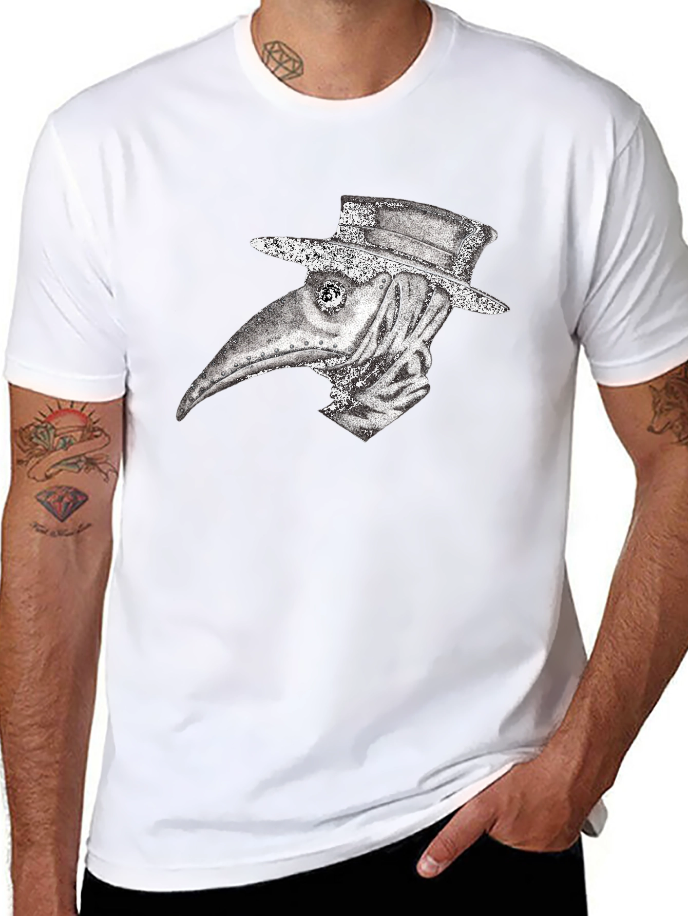 Black Plague Doctor Graphic Tee - Vintage Style view 8