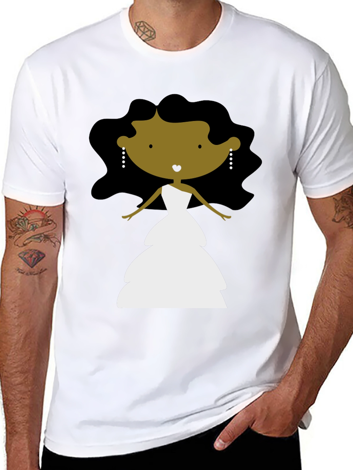 Black Black T-Shirt with Cartoon Bride Graphic view 8