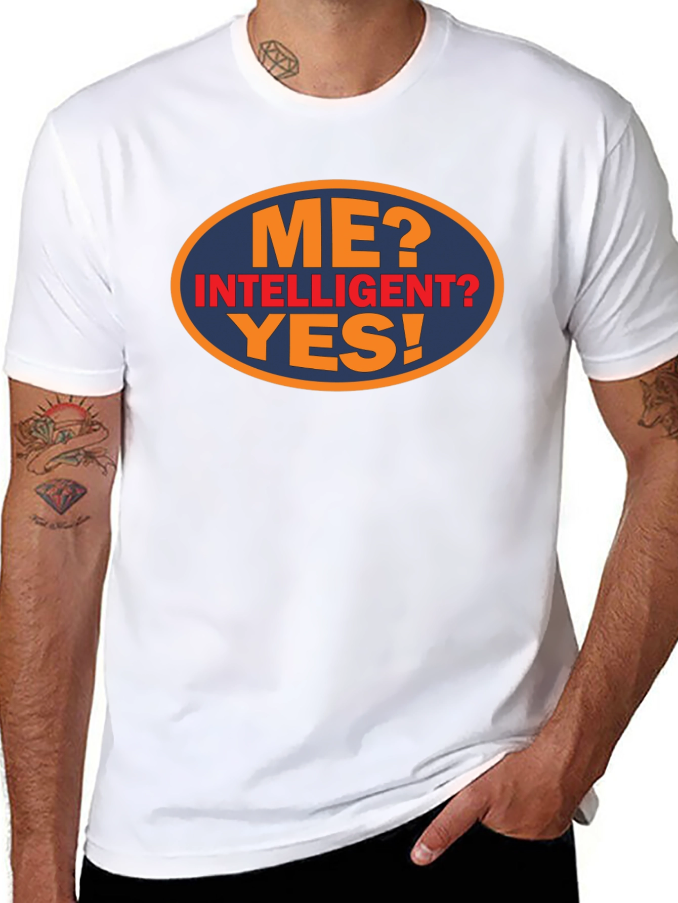 Black Funny "Me? Intelligent? Yes!" Graphic Tee view 8