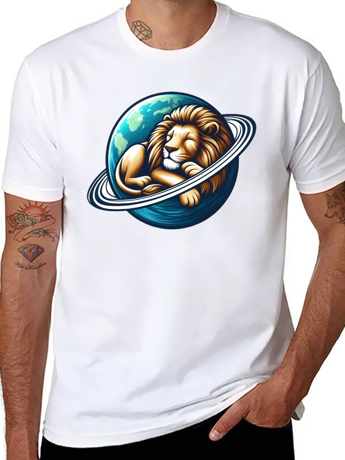 Black Lion Planet Graphic Tee - Men's Black T-Shirt view 8