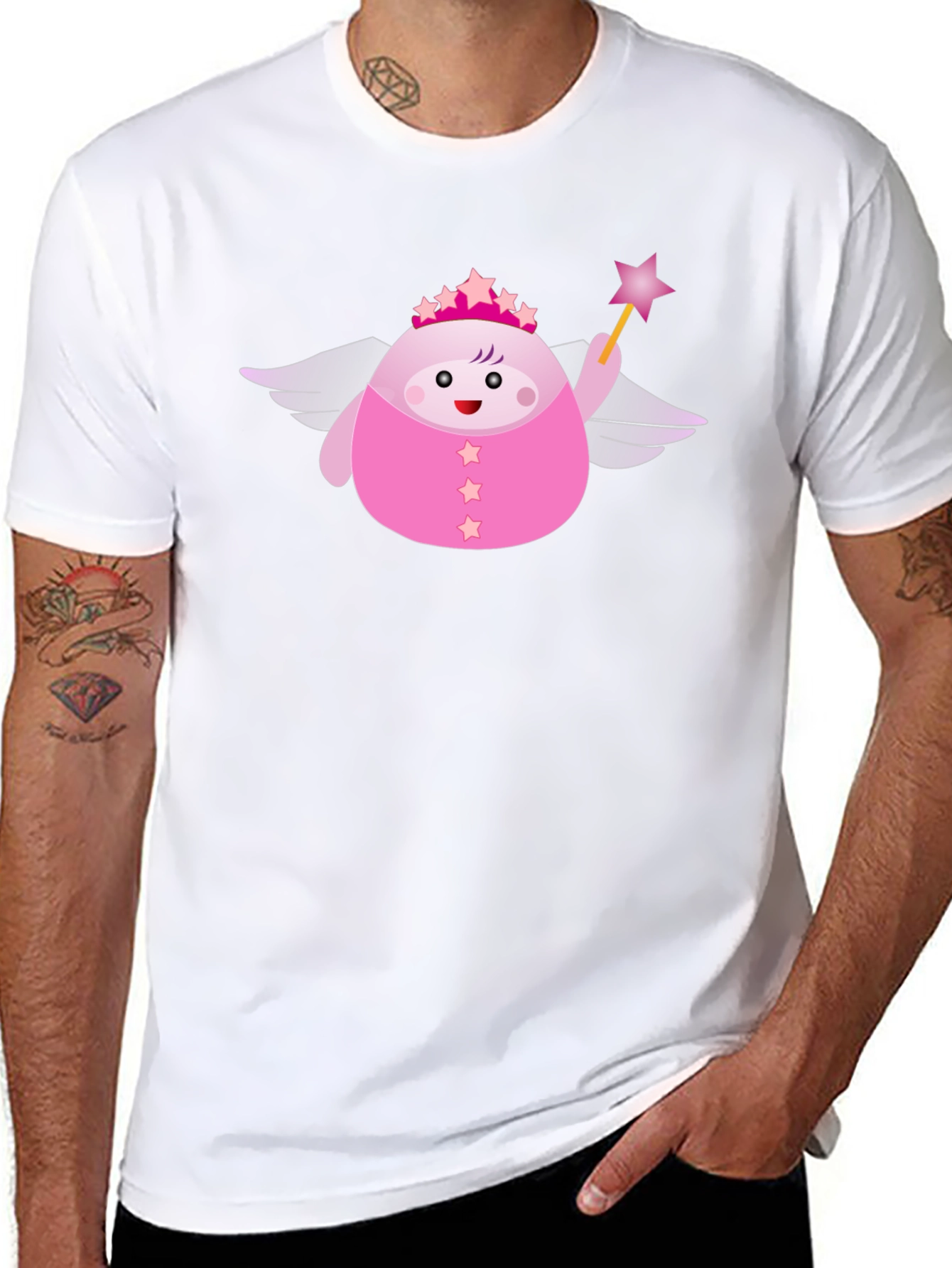 Black Cute Pink Fairy Cartoon Graphic T-Shirt view 8