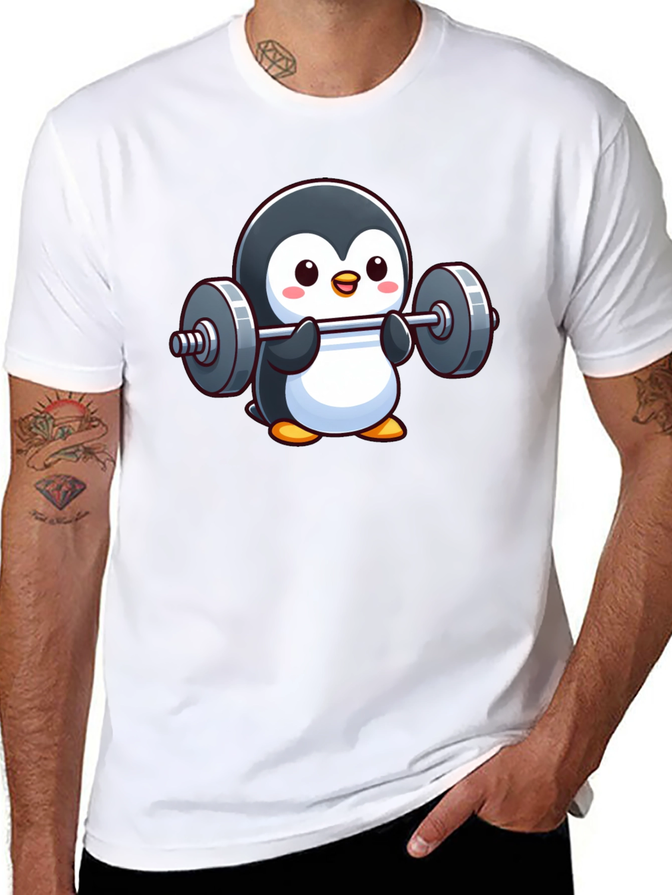 Black Penguin Powerlifter T-Shirt: Cute Workout Tee view 8