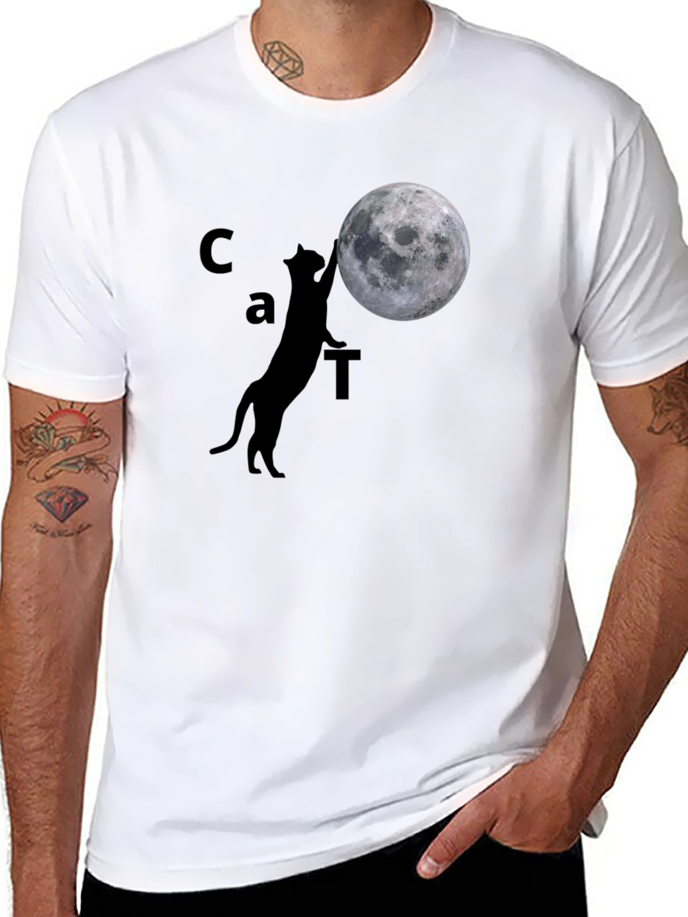 Black Cat & Moon Graphic Tee - Black Cotton Casual Shirt view 8