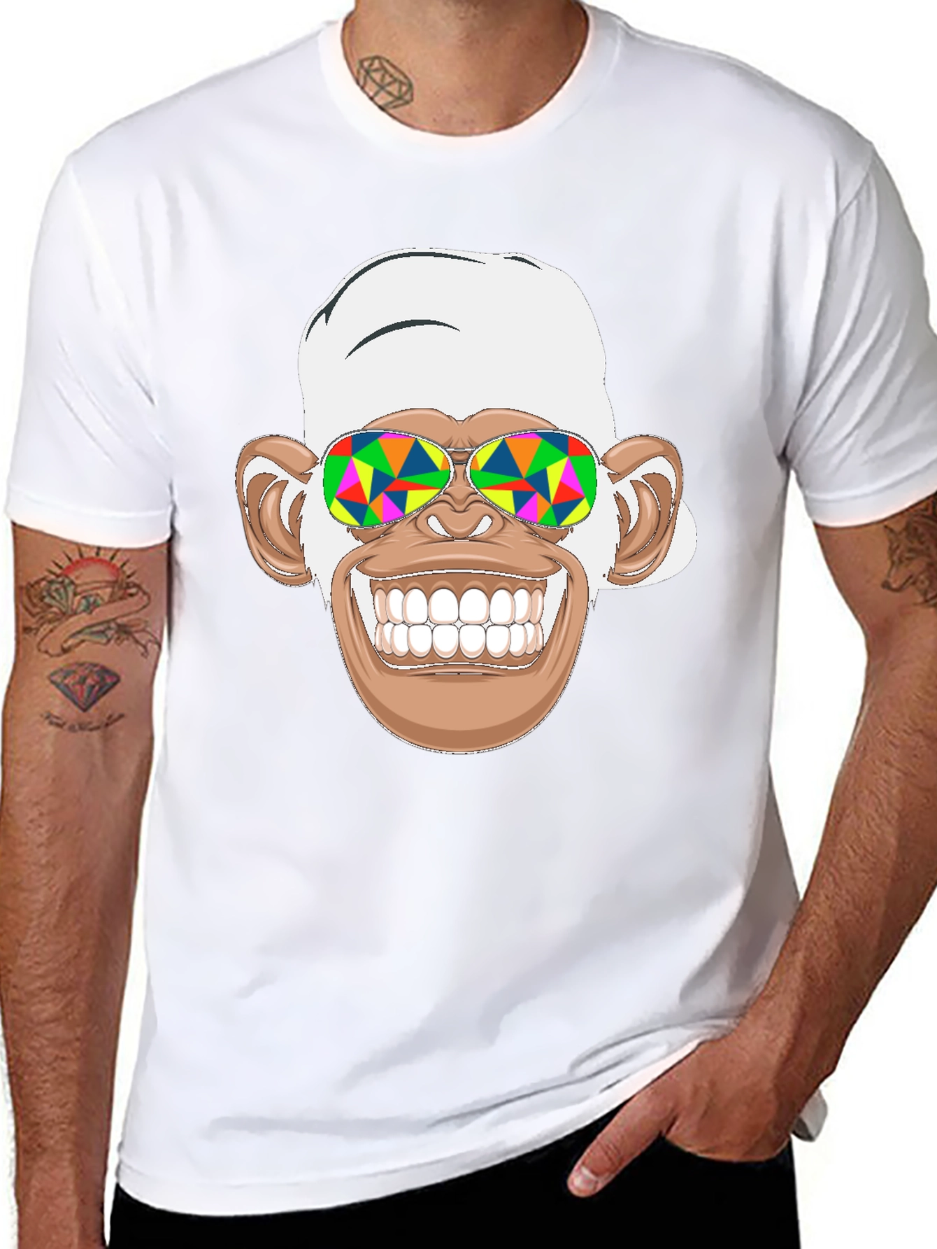 Black Funny Monkey Graphic Tee - Psychedelic Sunglasses Black T-Shirt view 8