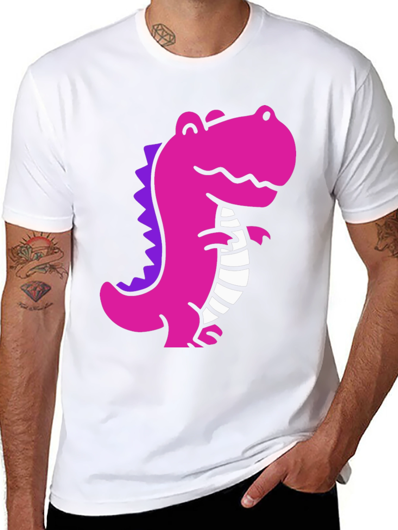 Black Pink Dino Graphic Tee - Casual Black T-Shirt view 8