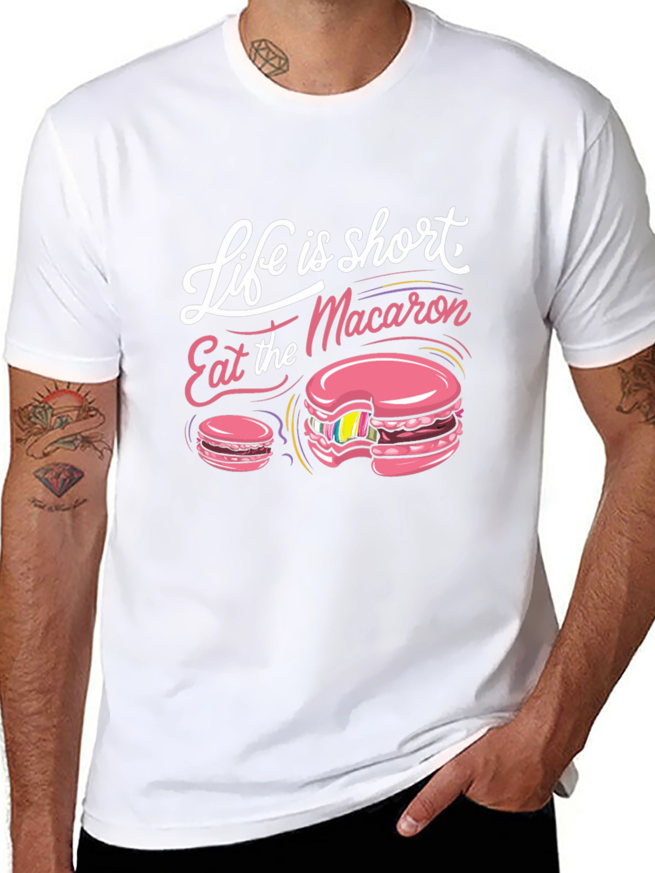Black Life is Short Eat Macaron T-Shirt view 8