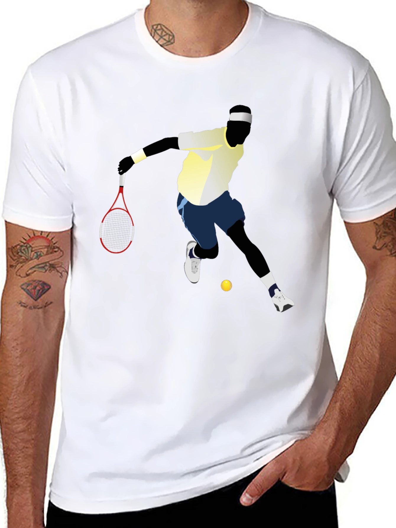 Black Tennis Player Graphic Tee - Black Cotton T-Shirt view 8