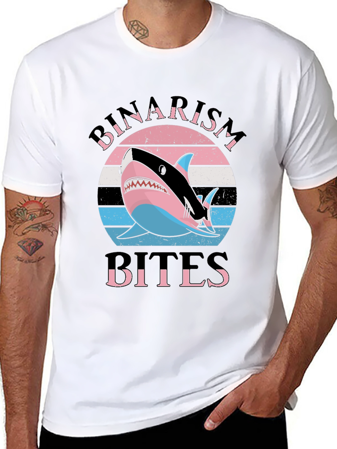 Black Binairism Bites Shark Graphic Tee view 8