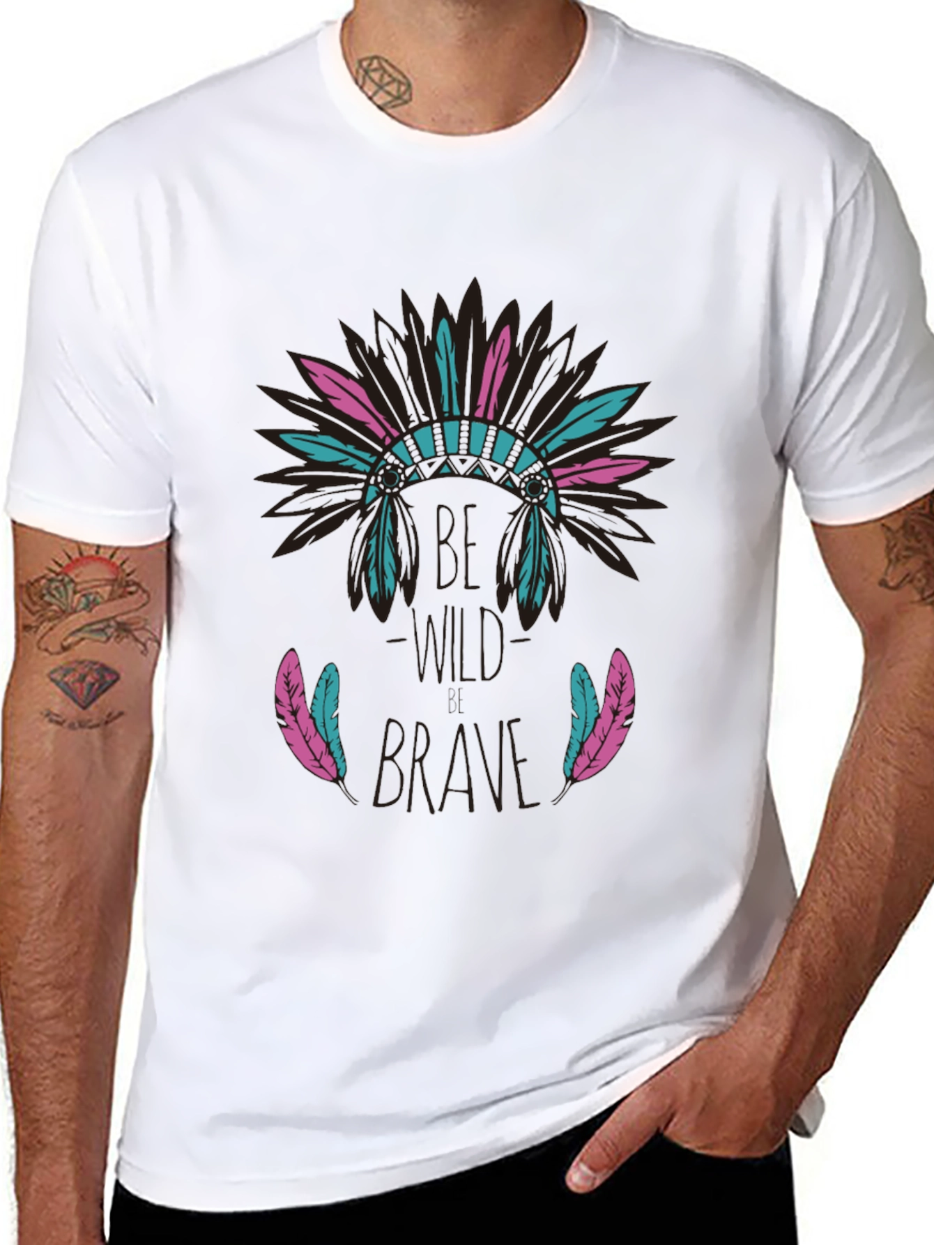 Black Be Brave Feather Headdress Graphic T-Shirt view 8