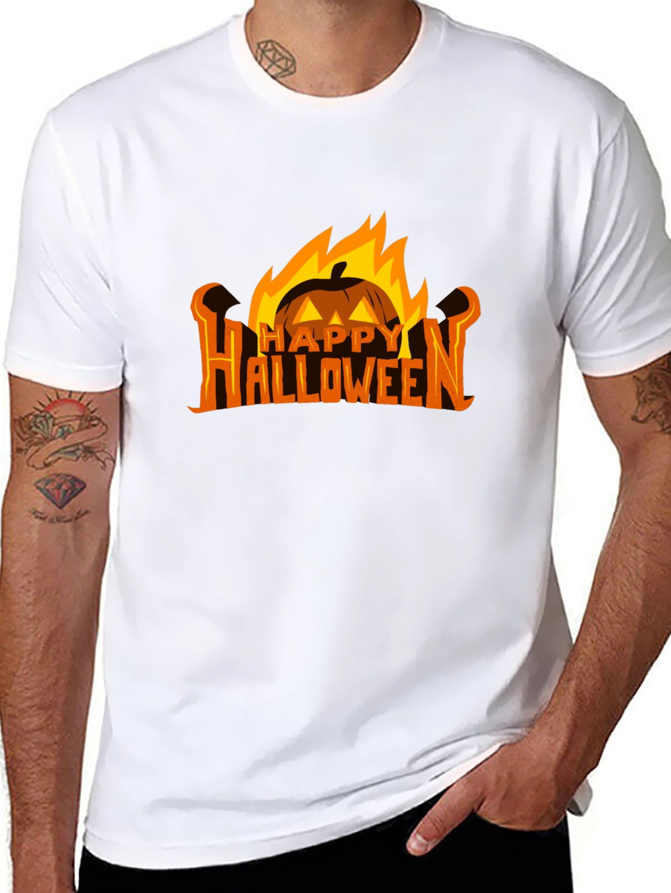 Black Halloween Pumpkin Fire Graphic Tee view 8