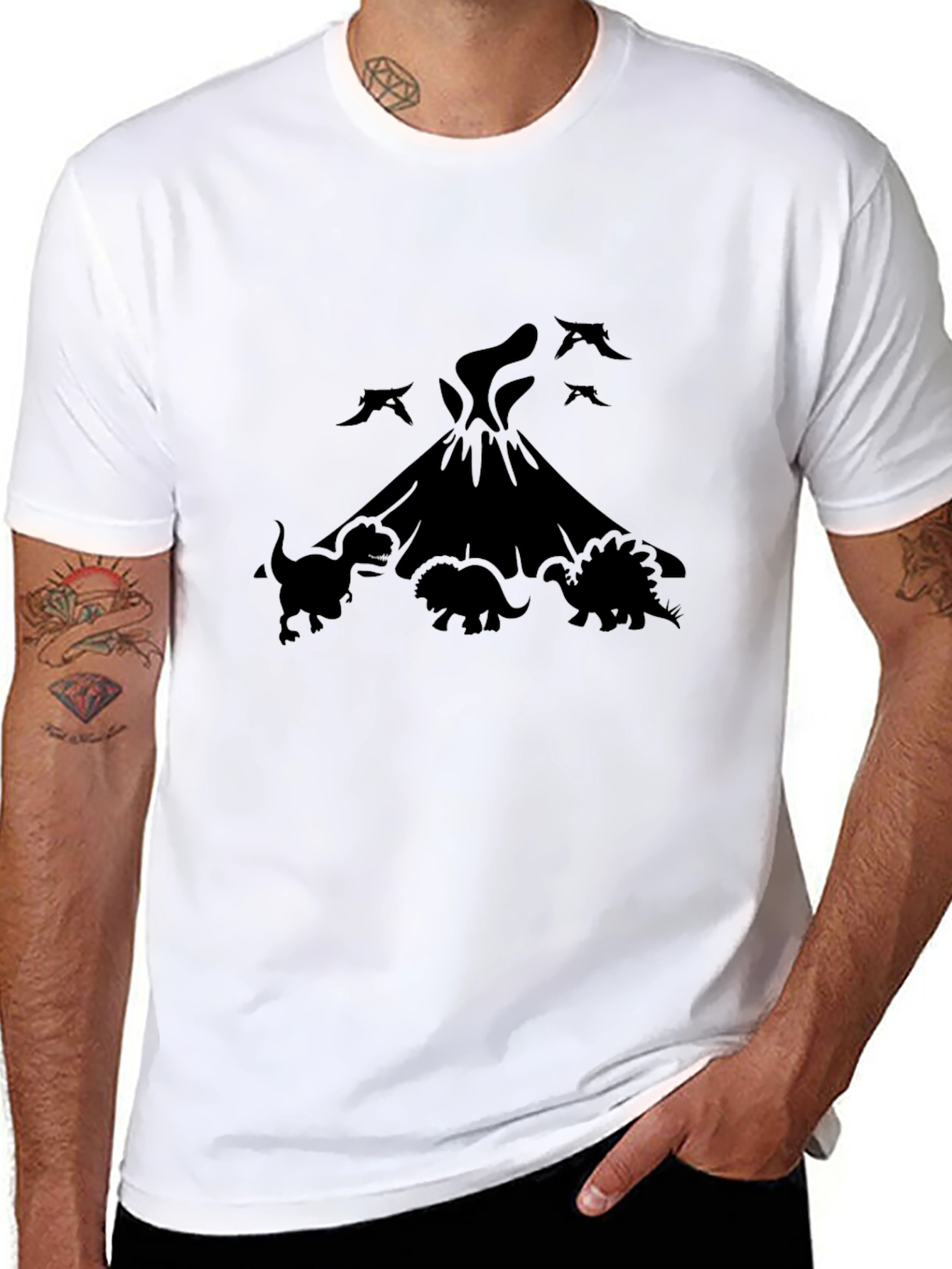Black Dinosaur Volcano Graphic Tee - Black Cotton Blend Shirt view 8
