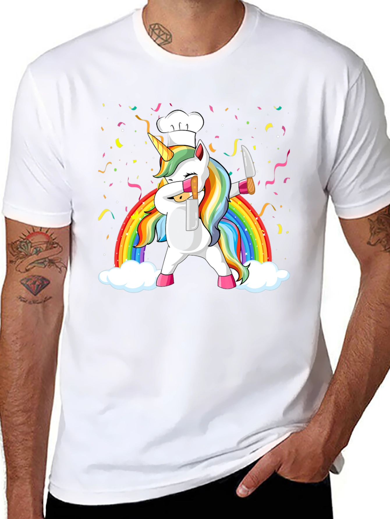 Black Unicorn Chef Rainbow T-Shirt Funny Foodie Tee view 8