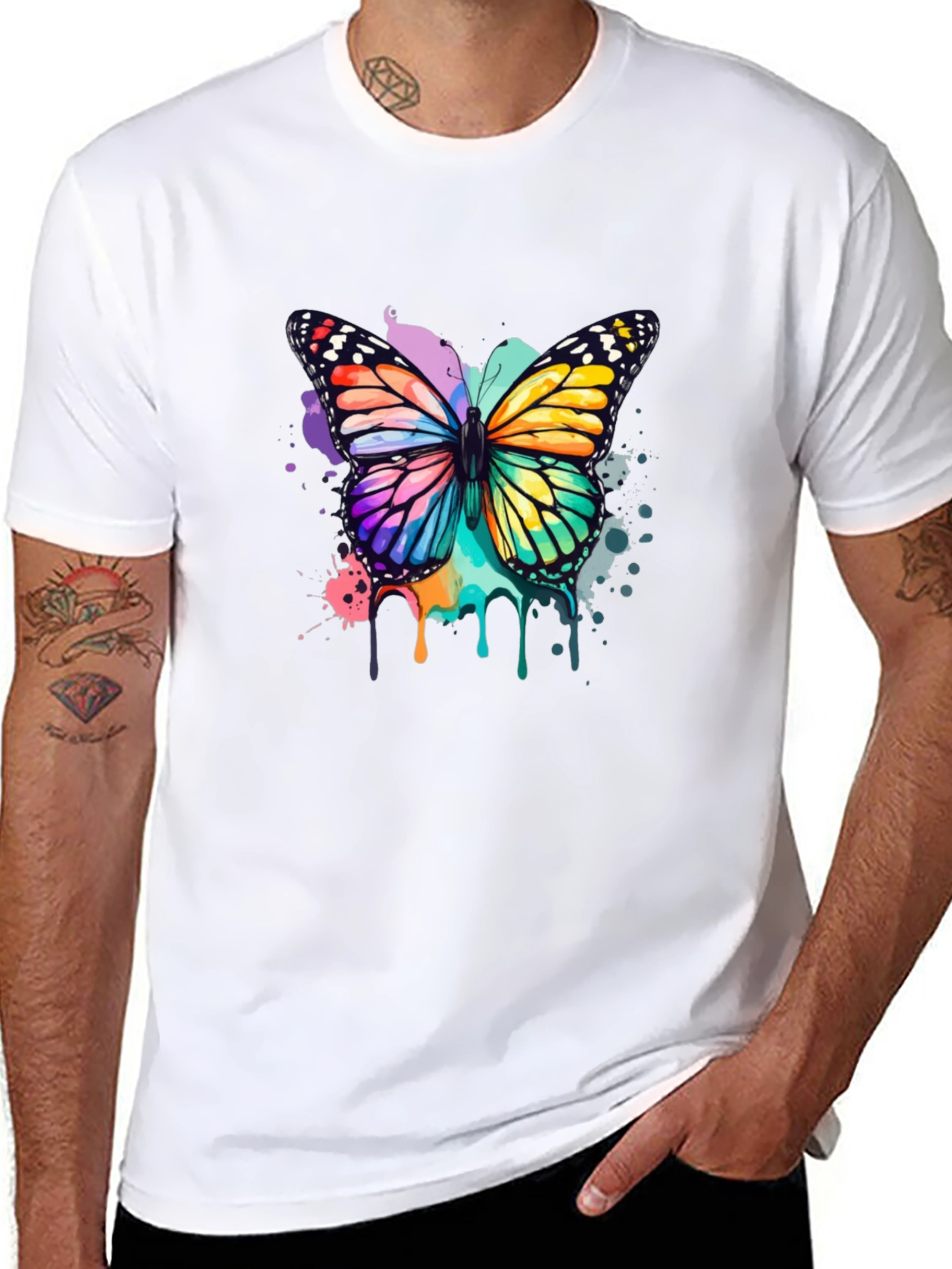 Butterfly Watercolor Graphic Tee - Black - 8