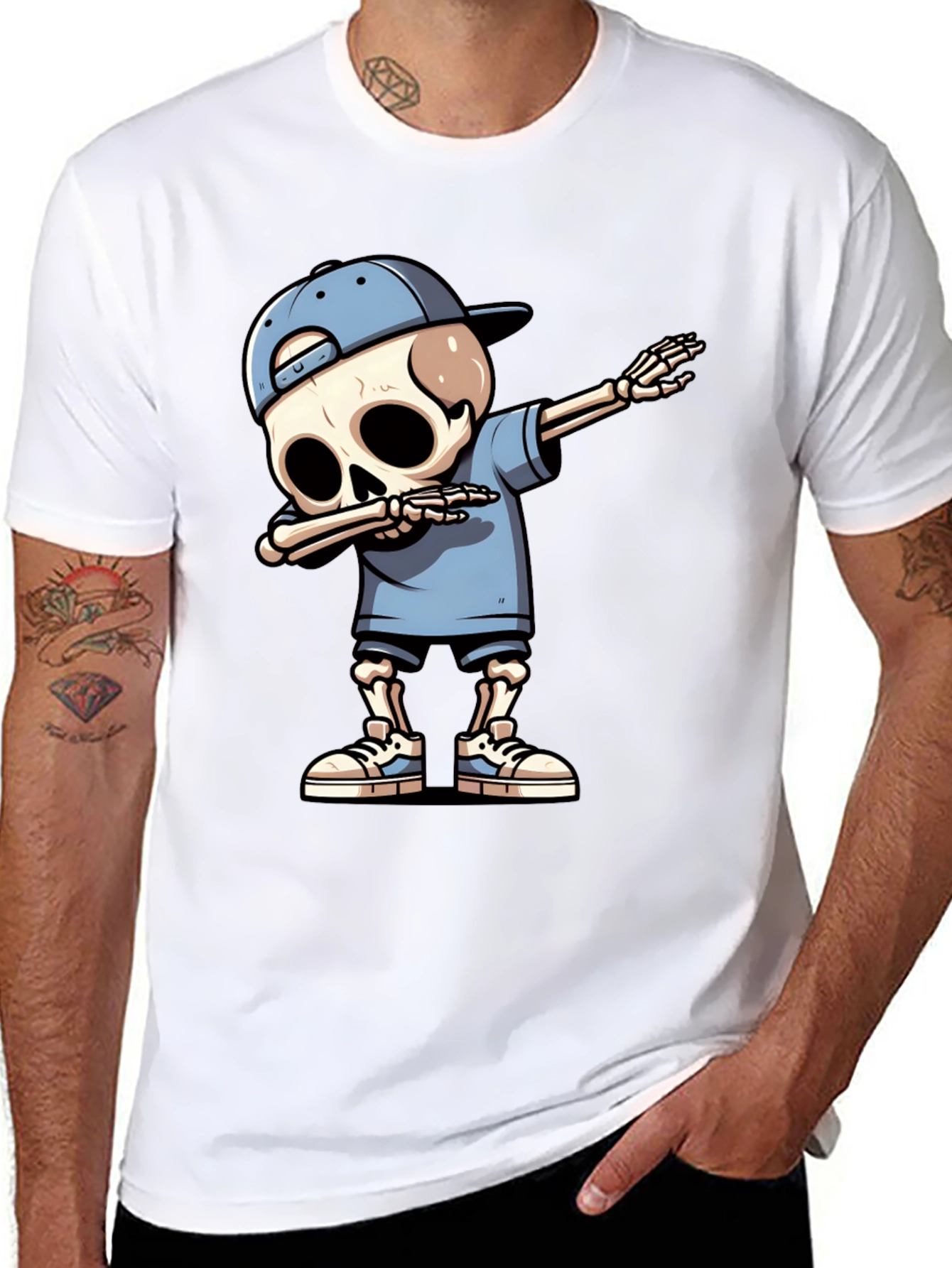 Black Dabbing Skeleton Graphic Tee - Men's Black T-Shirt view 8