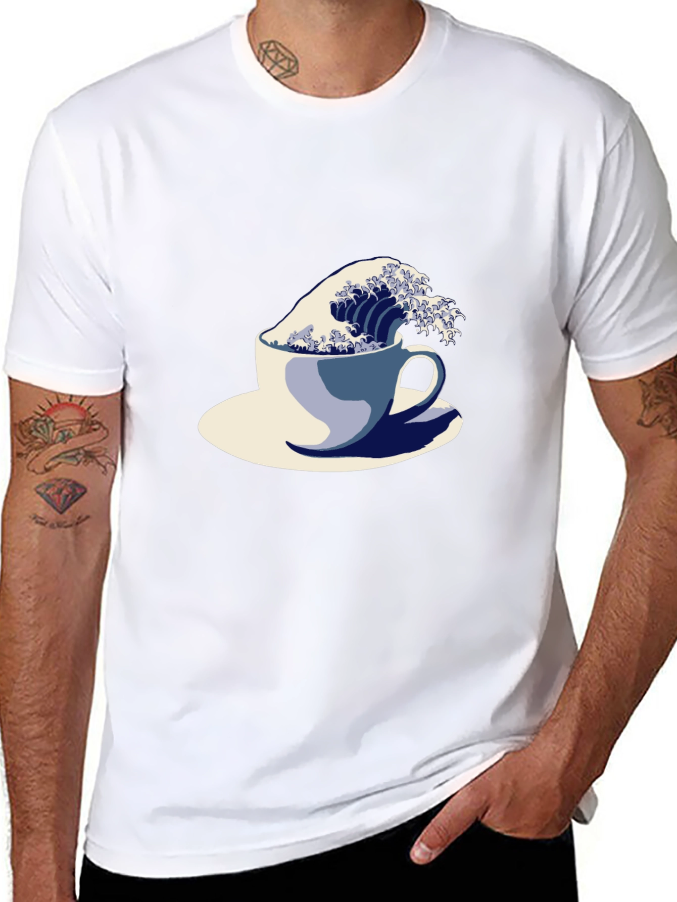 Black Wave in a Cup Graphic Tee - Unique Artistic Design view 8