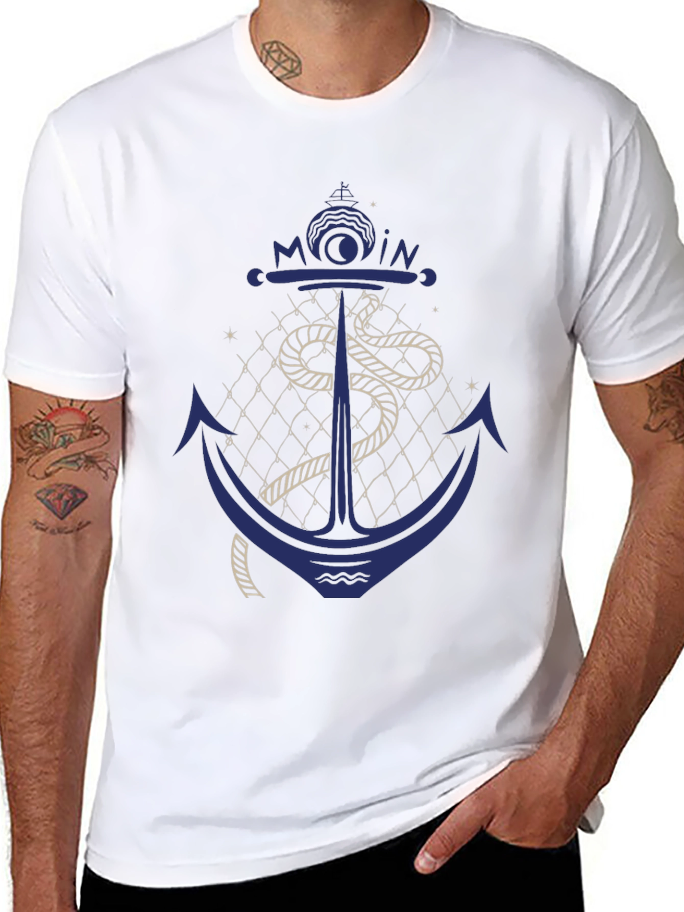 Black Nautical Anchor Graphic Print Tee - Black view 8