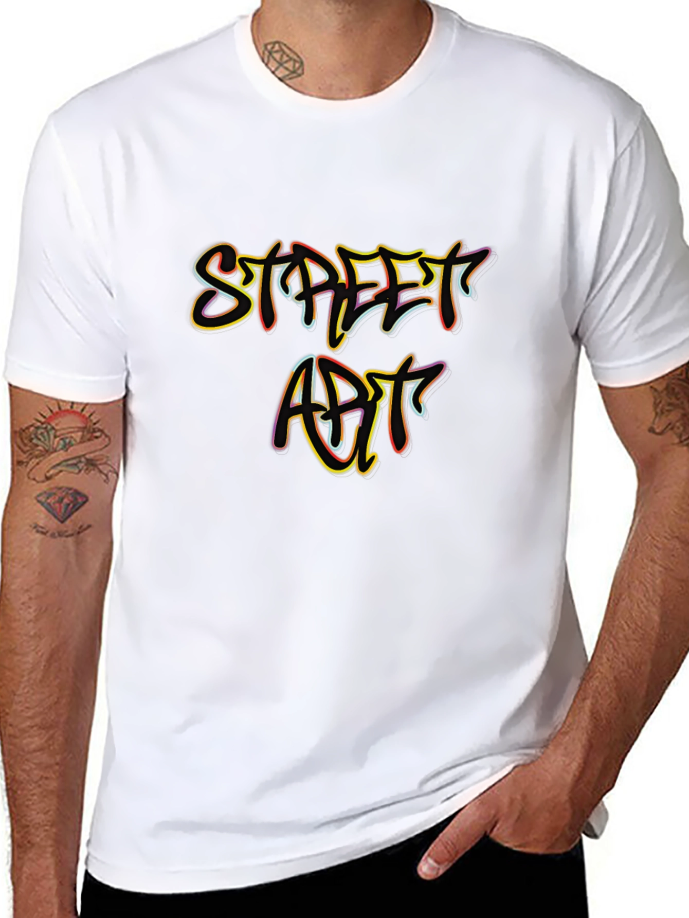Black Street Art Graphic Tee - Stylish Men's Black T-Shirt view 8