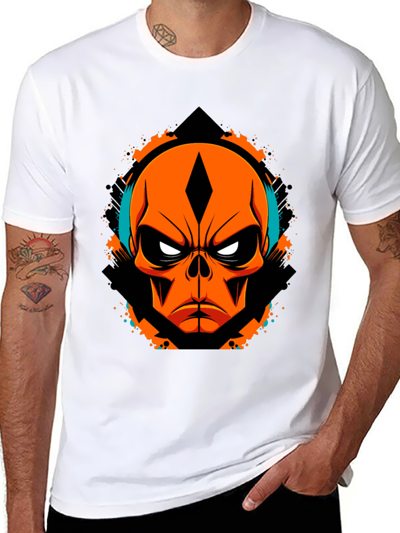 Black Orange Skull Graphic Tee - Edgy Streetwear view 8