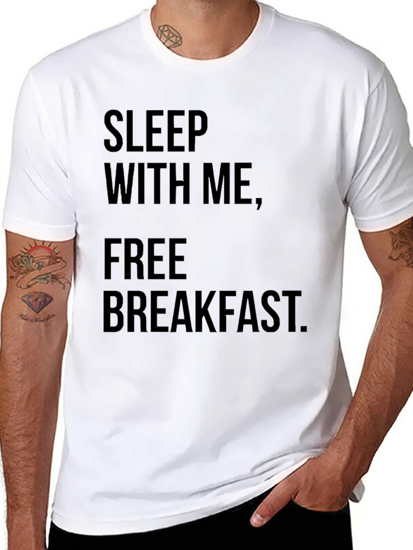 Black Sleep With Me Free Breakfast Graphic Tee view 8