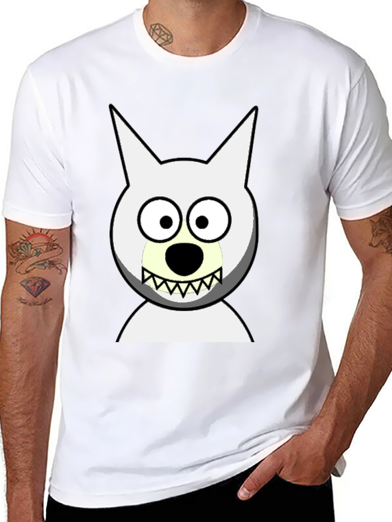 Black Funny Cartoon Wolf Graphic Black T-Shirt view 8