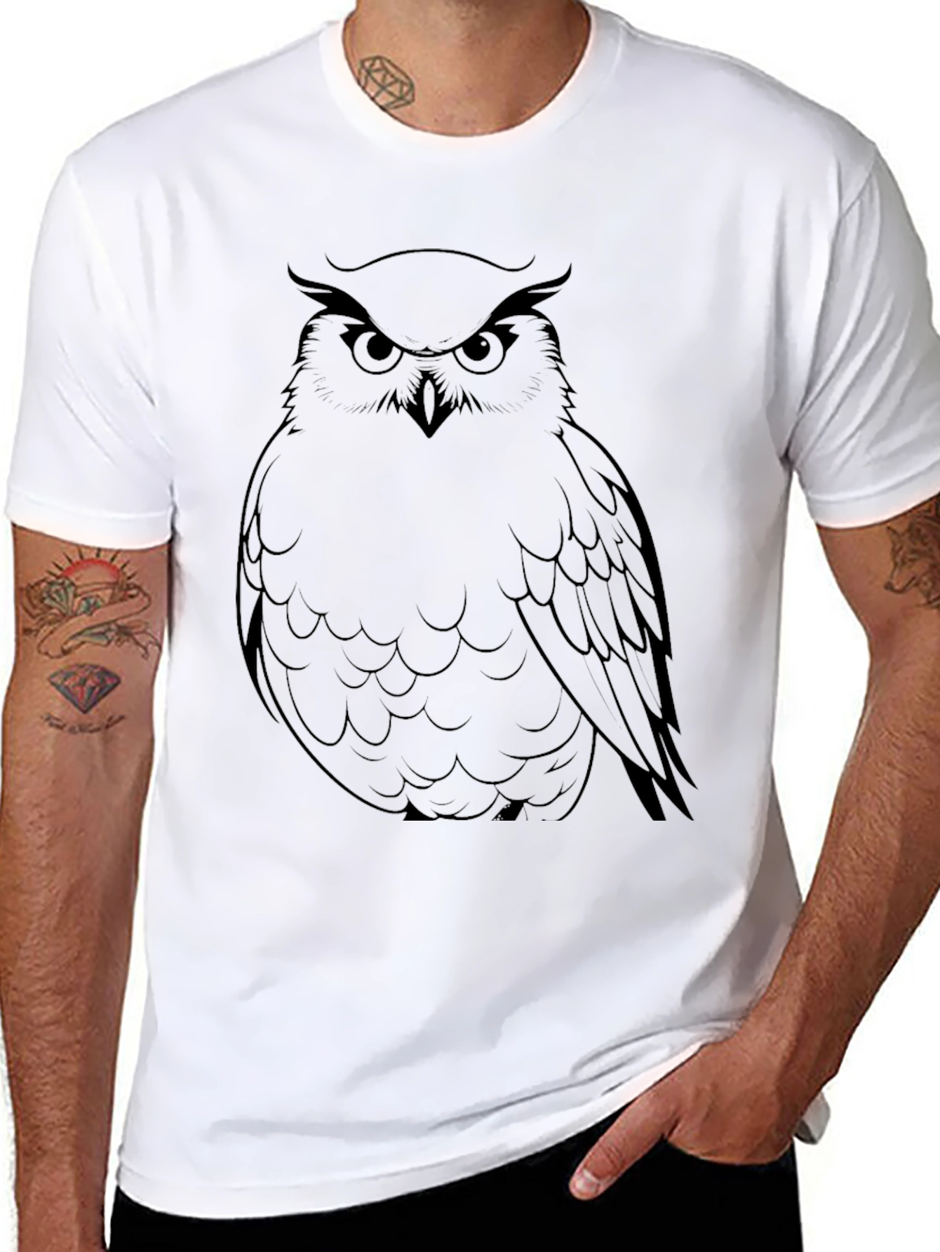 Black Men's Black Owl Graphic Tee view 8