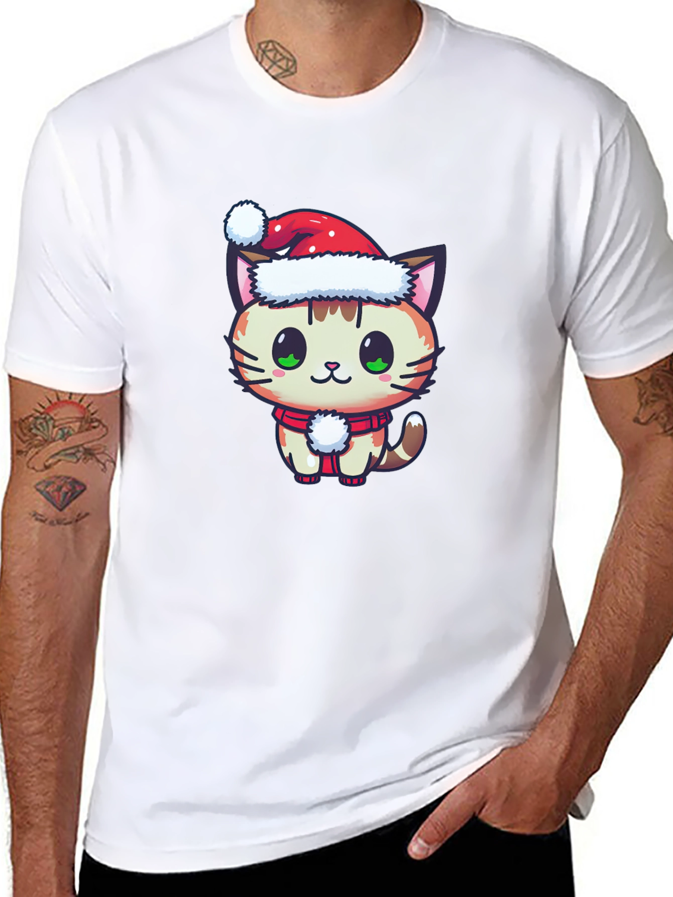 Black Festive Cat T-Shirt - Holiday Cheer view 8