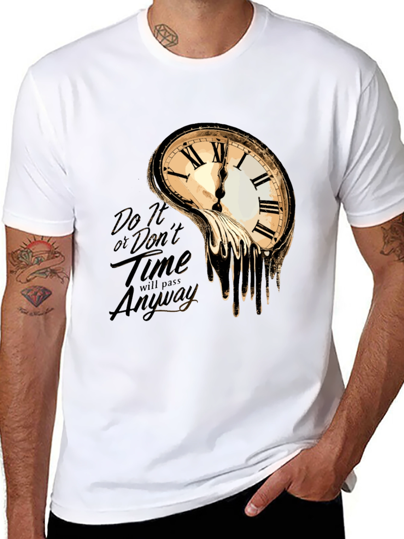 Black Melting Clock Graphic T-Shirt - Time Waits for No One view 8