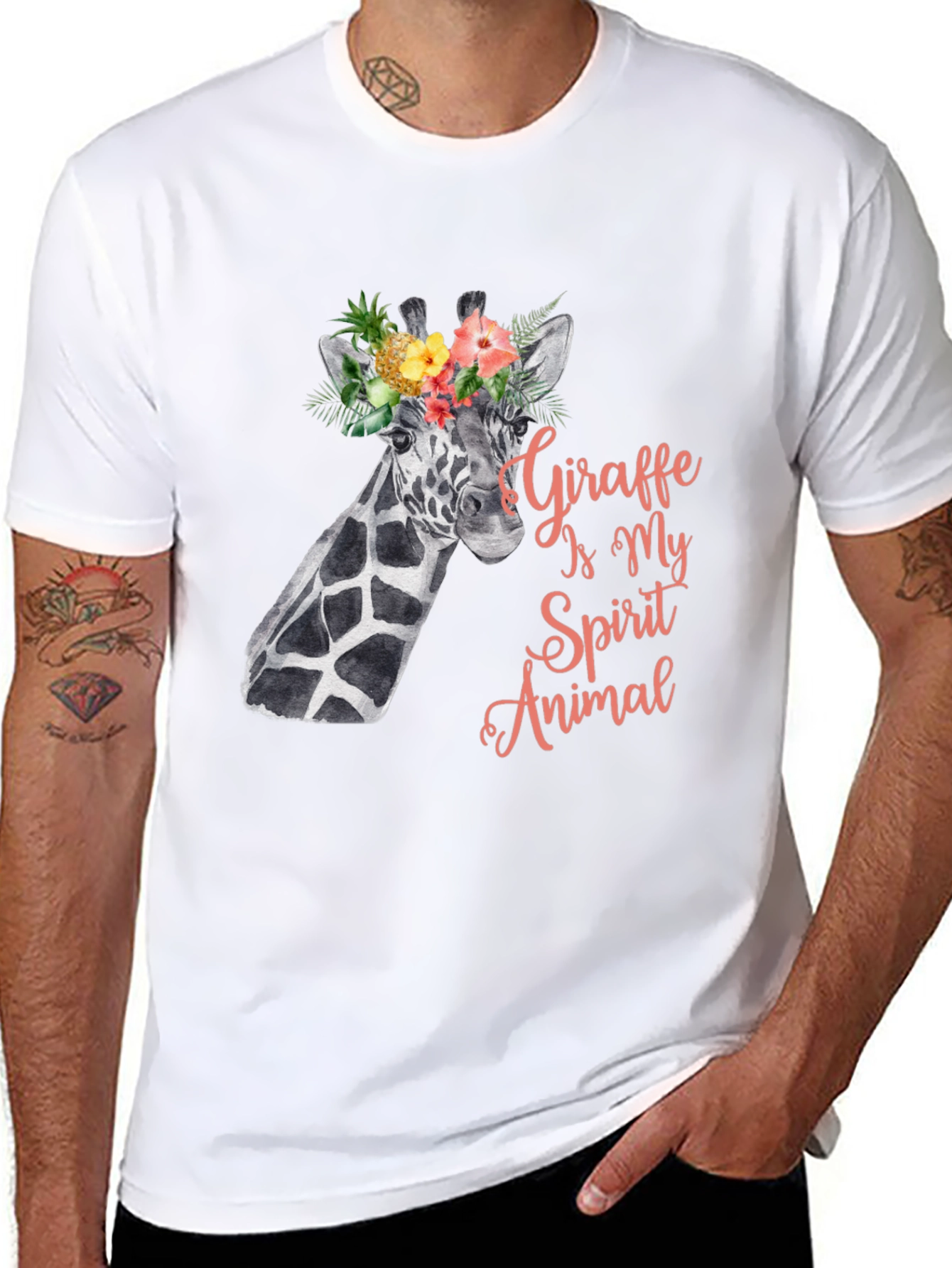 Black Giraffe Spirit Animal Tee - Floral Crown Giraffe Shirt view 8