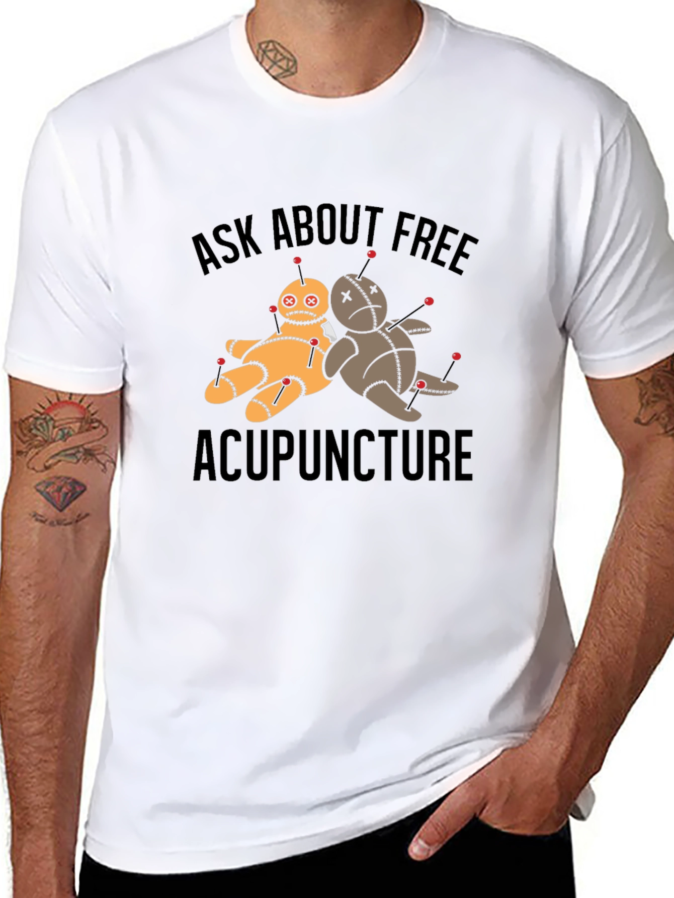 Black Ask About Free Acupuncture T-Shirt view 8