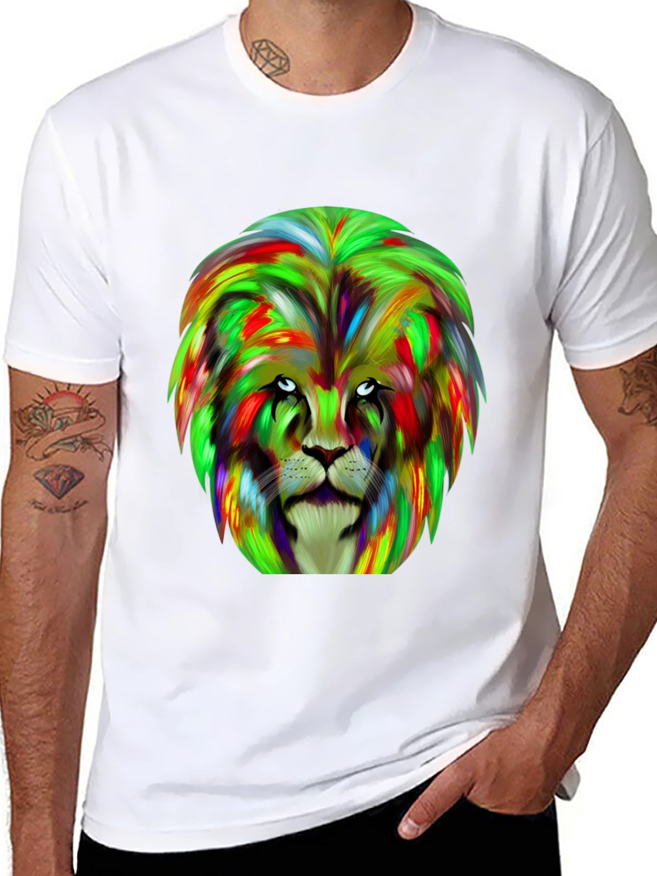 Black Lion Graphic Tee - Bold Colorful Design view 8