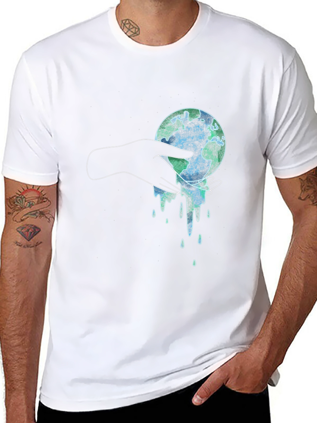 Black Melting Earth Graphic Tee - Save the Planet T-Shirt view 8