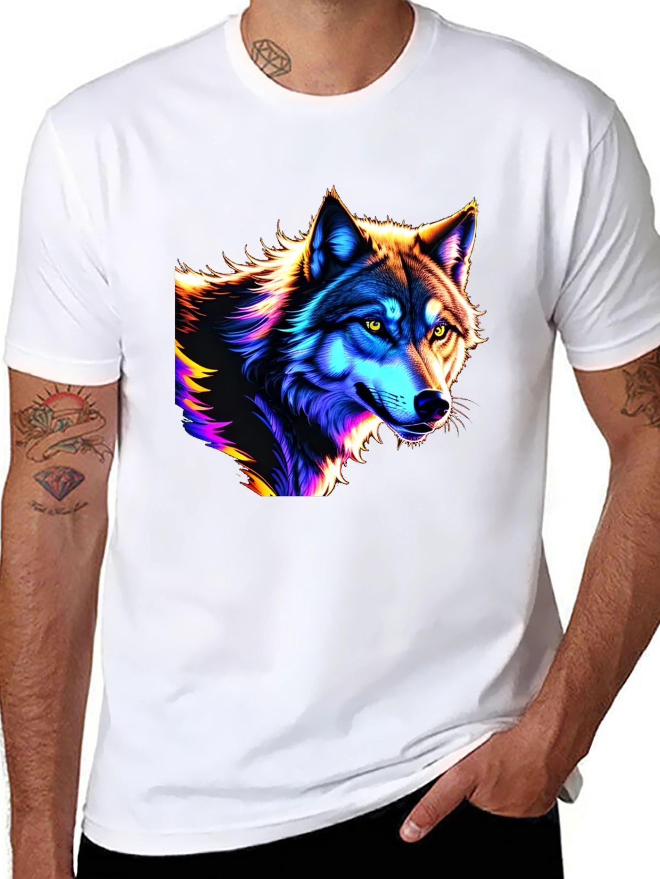 Black Neon Wolf Graphic T-Shirt view 8