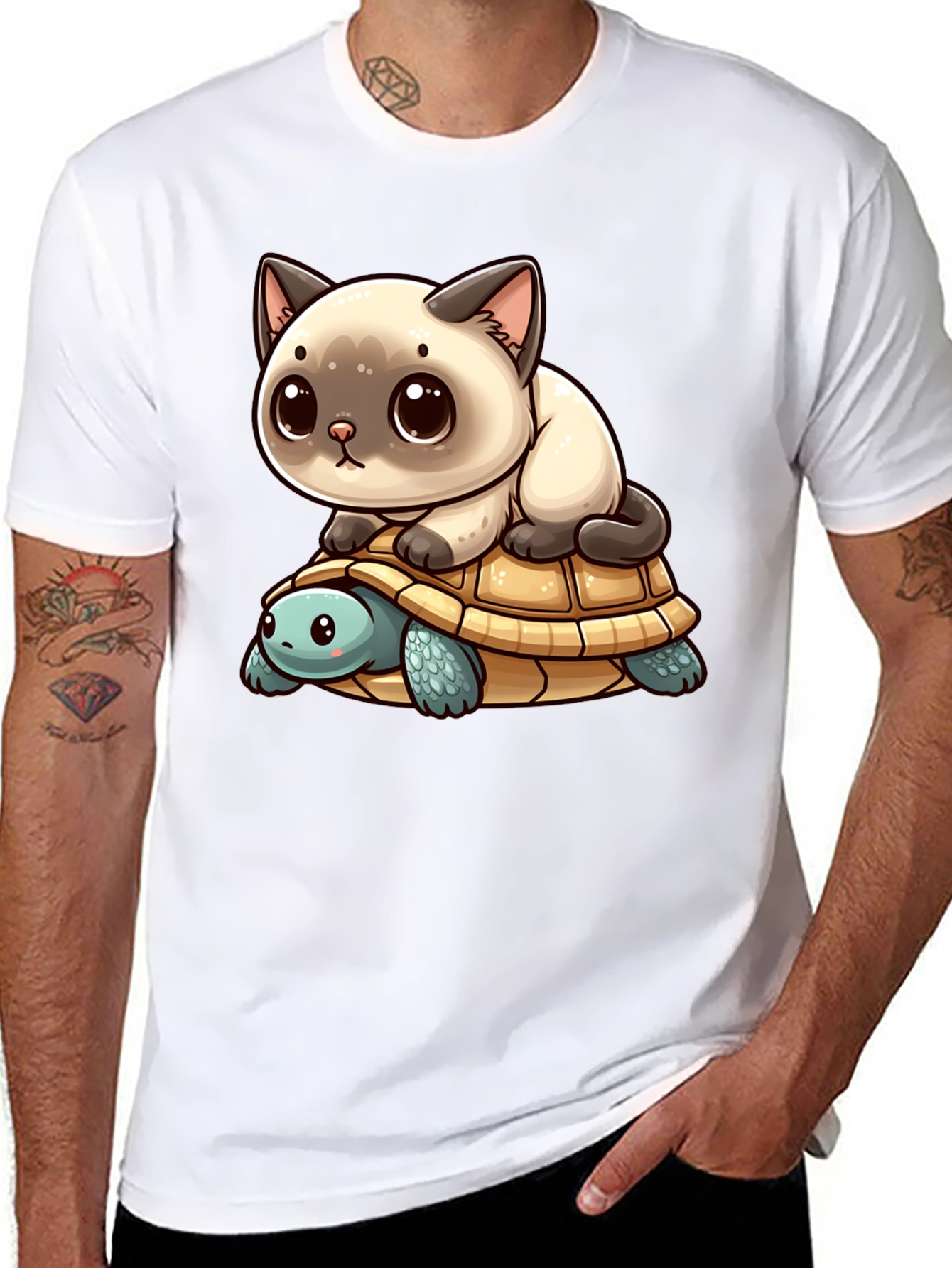 Black Cat Riding Turtle Black T-Shirt view 8