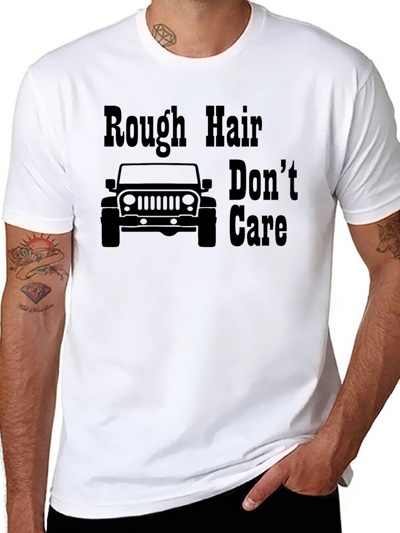 Black Rough Hair Don't Care Jeep Graphic Tee view 8