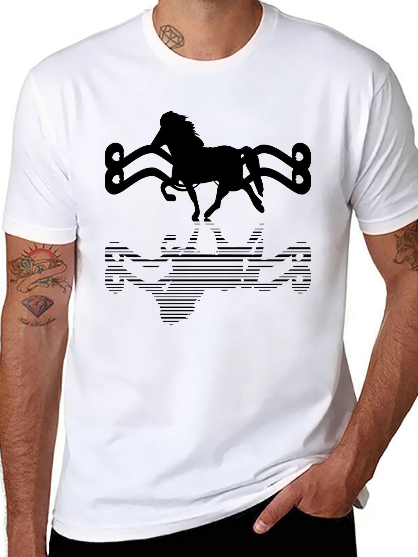 Black Horse Silhouette Graphic Tee - Black Cotton Blend view 8